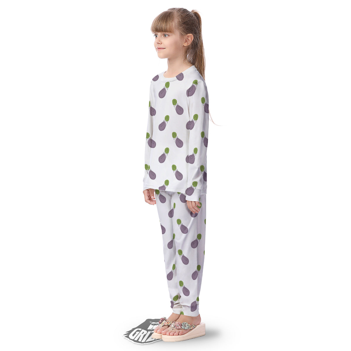 Drawing White Eggplant Print Pattern Kid's Pajamas-grizzshop