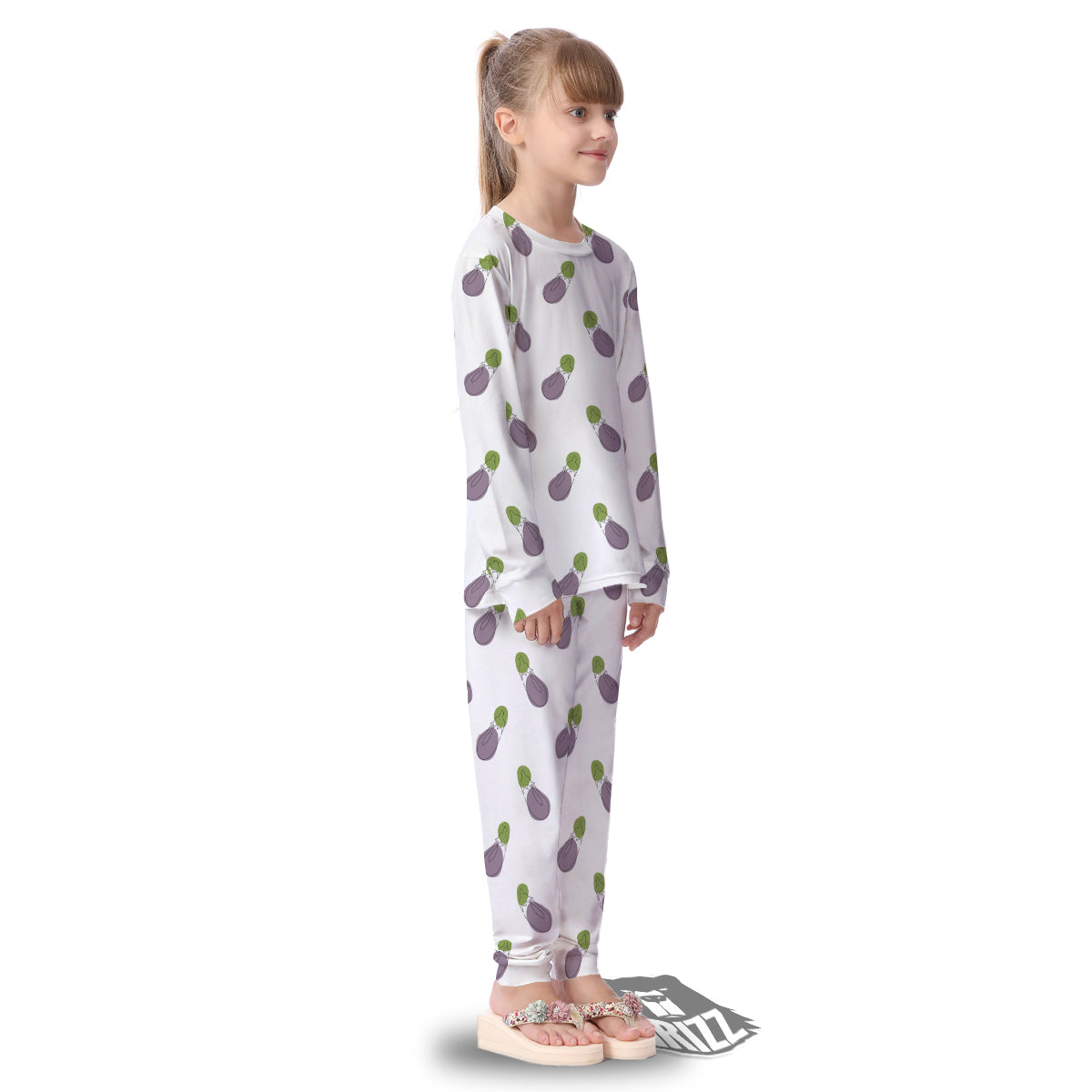Drawing White Eggplant Print Pattern Kid's Pajamas-grizzshop