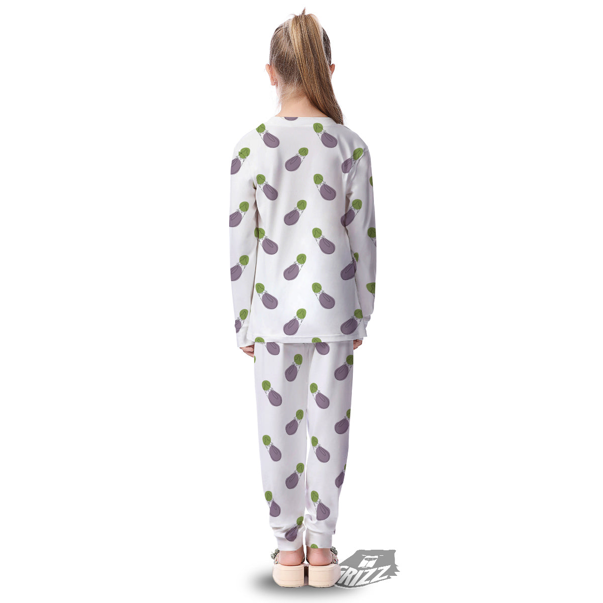 Drawing White Eggplant Print Pattern Kid's Pajamas-grizzshop