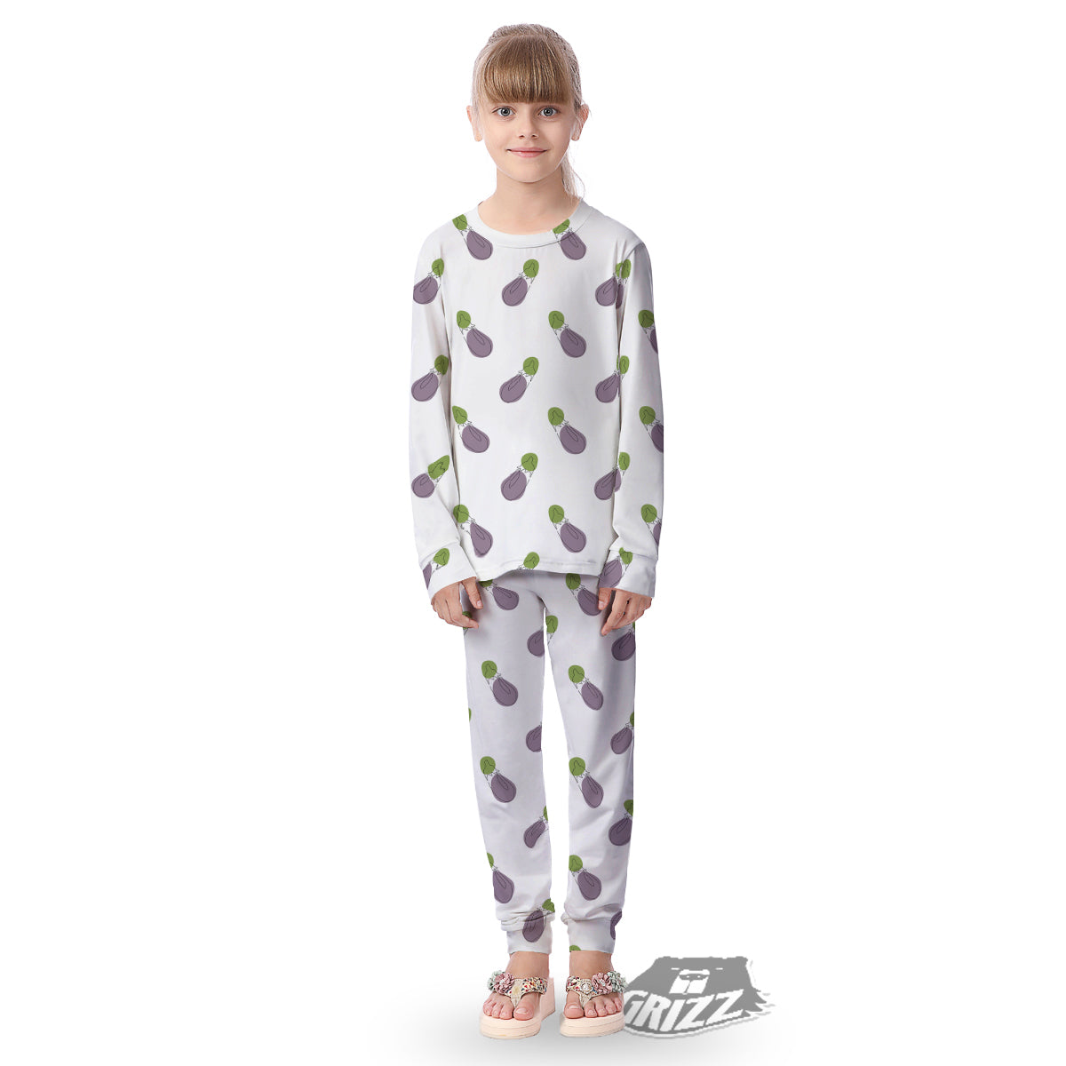Drawing White Eggplant Print Pattern Kid's Pajamas-grizzshop