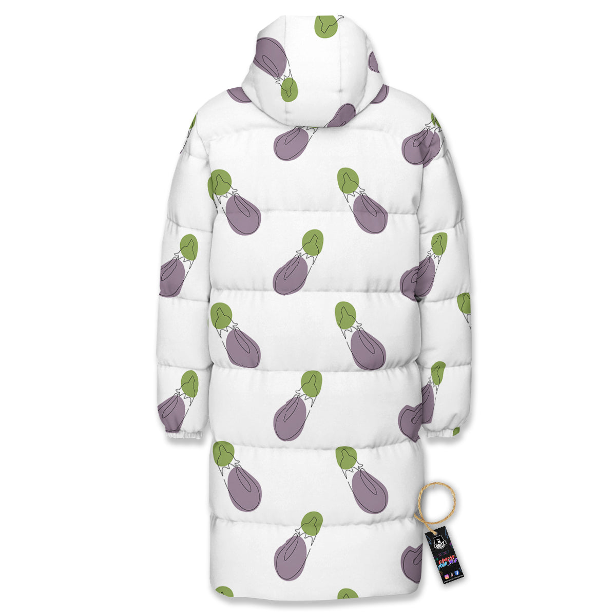Drawing White Eggplant Print Pattern Long Down Jacket-grizzshop