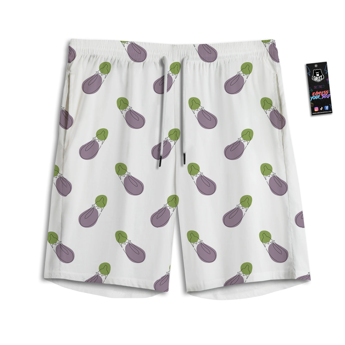 Drawing White Eggplant Print Pattern Men's Athletic Shorts