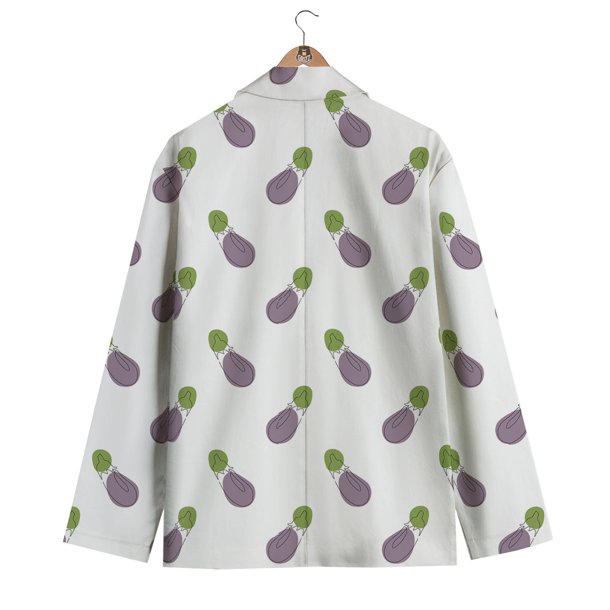 Drawing White Eggplant Print Pattern Men's Blazer-grizzshop