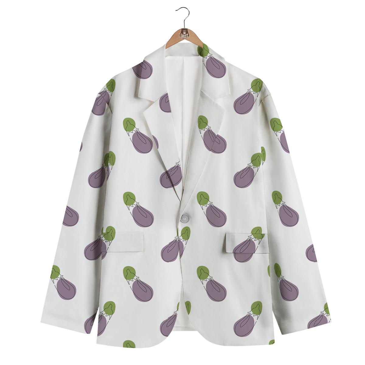 Drawing White Eggplant Print Pattern Men's Blazer-grizzshop