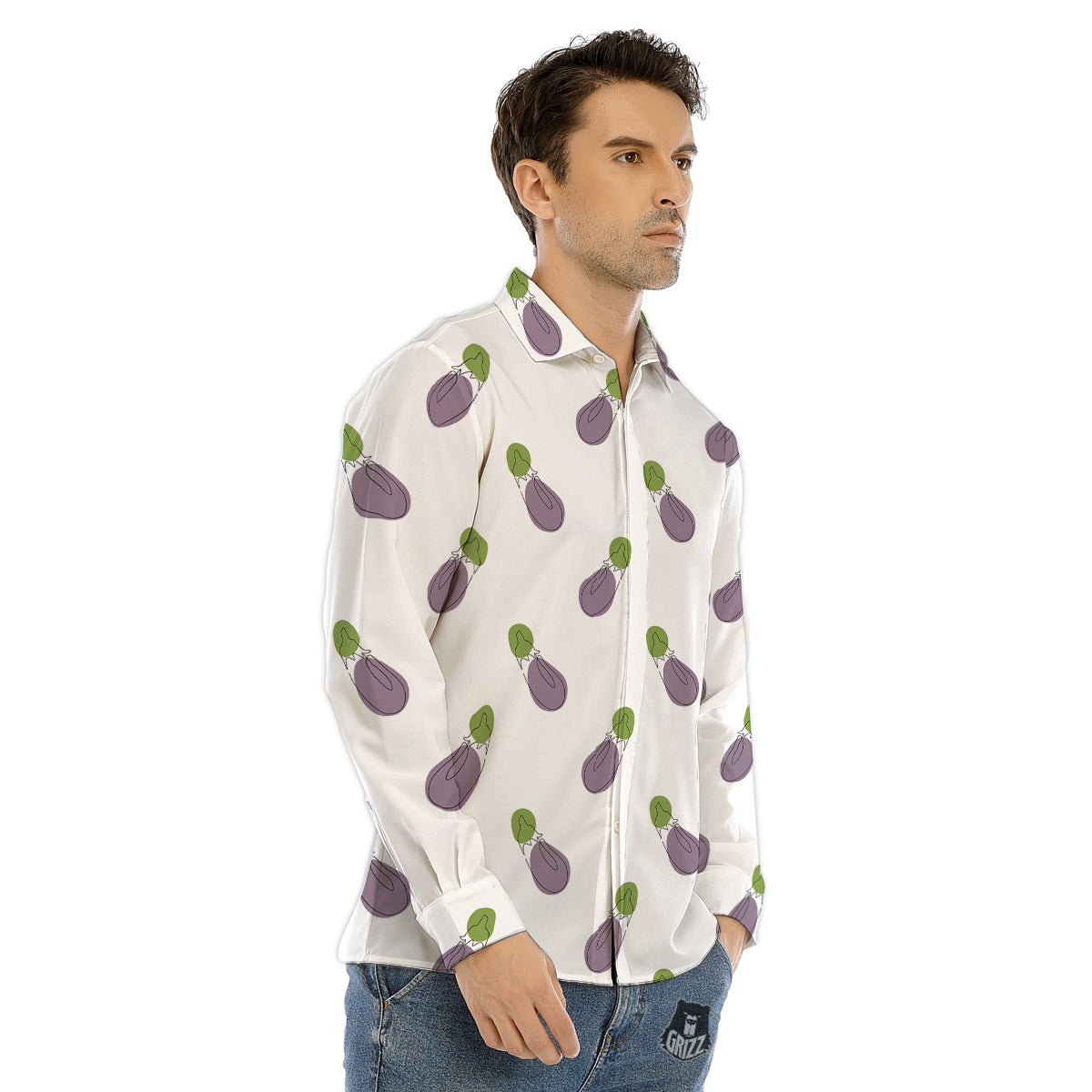 Drawing White Eggplant Print Pattern Men's Dress Shirts-grizzshop