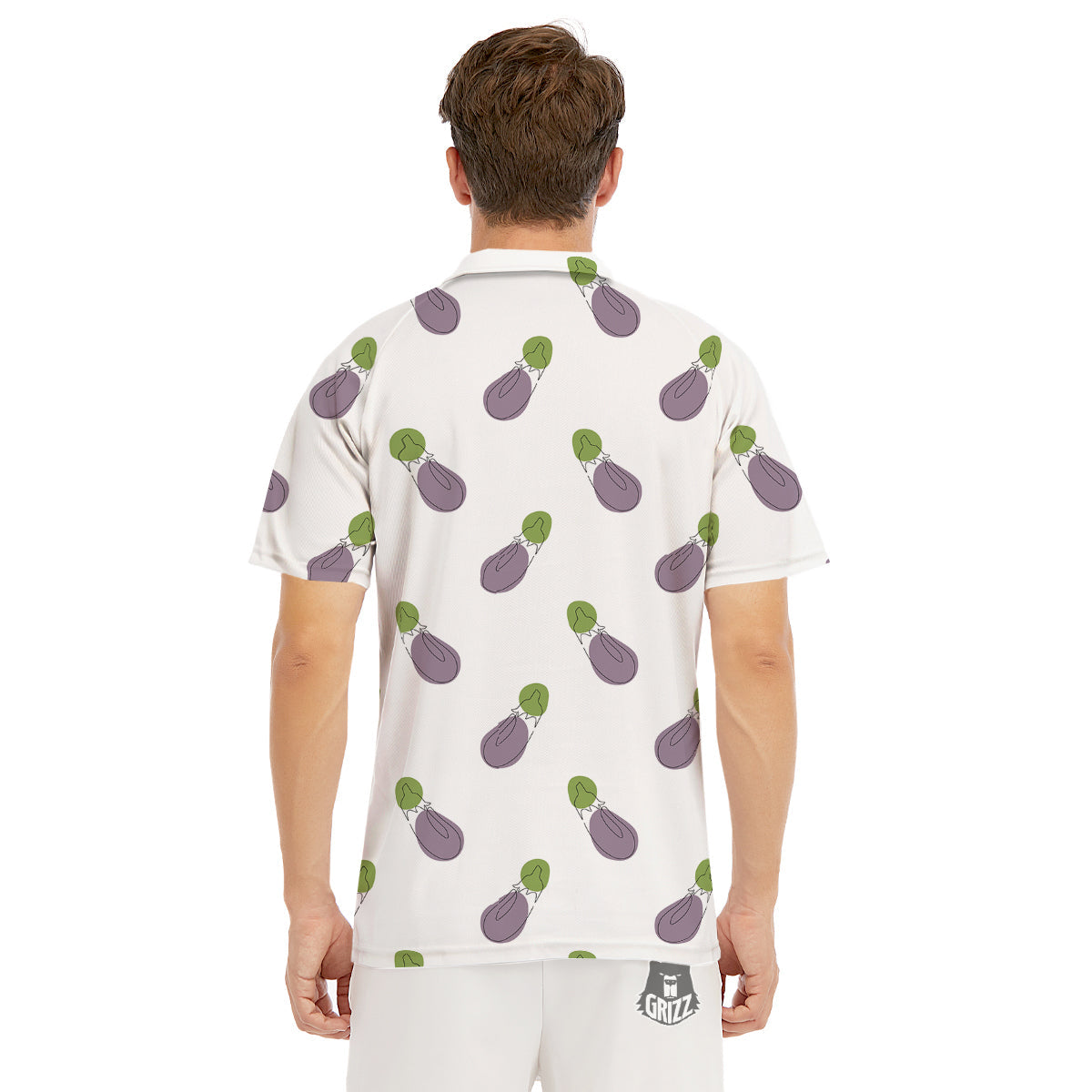 Drawing White Eggplant Print Pattern Men's Golf Shirts-grizzshop