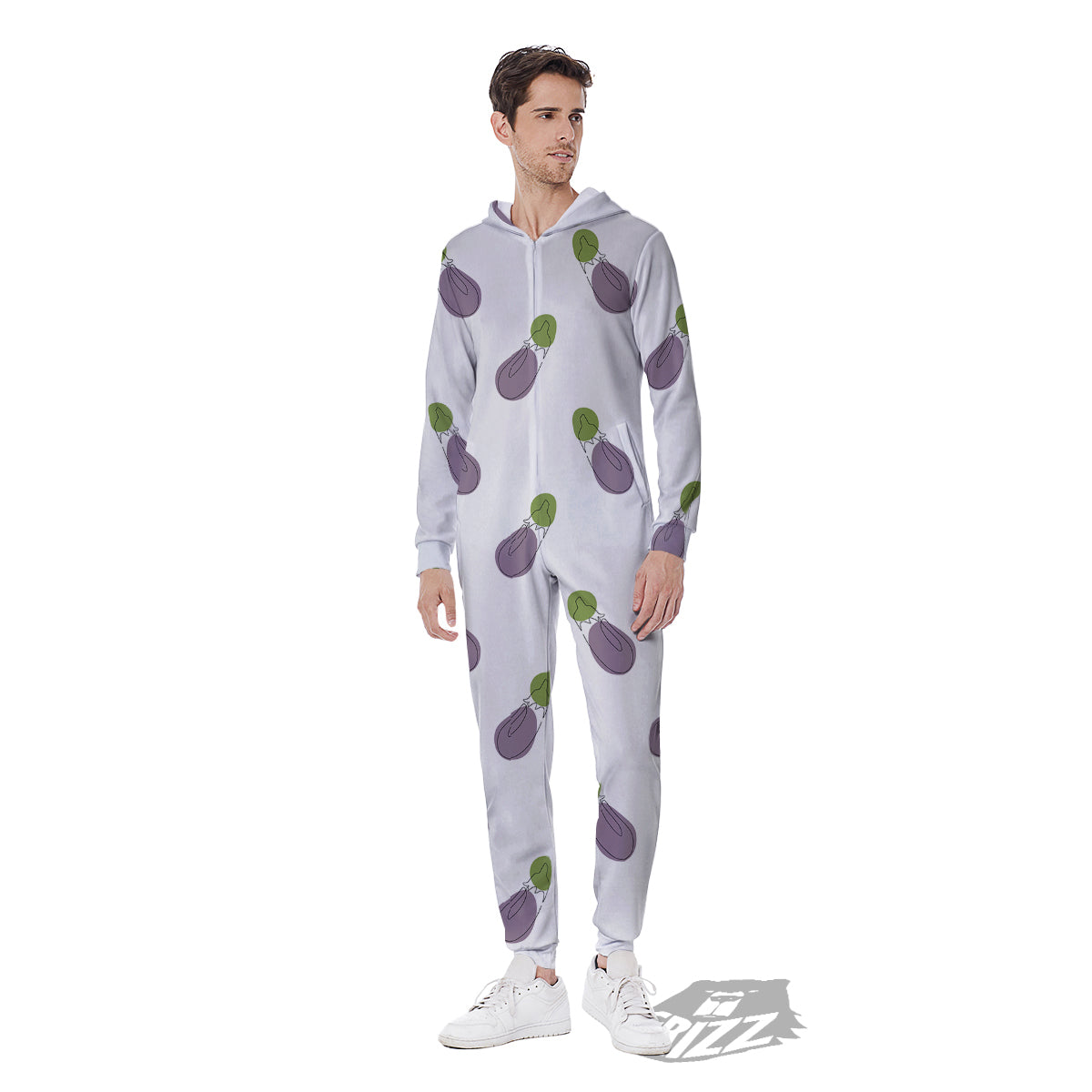 Drawing White Eggplant Print Pattern Men's Jumpsuit-grizzshop