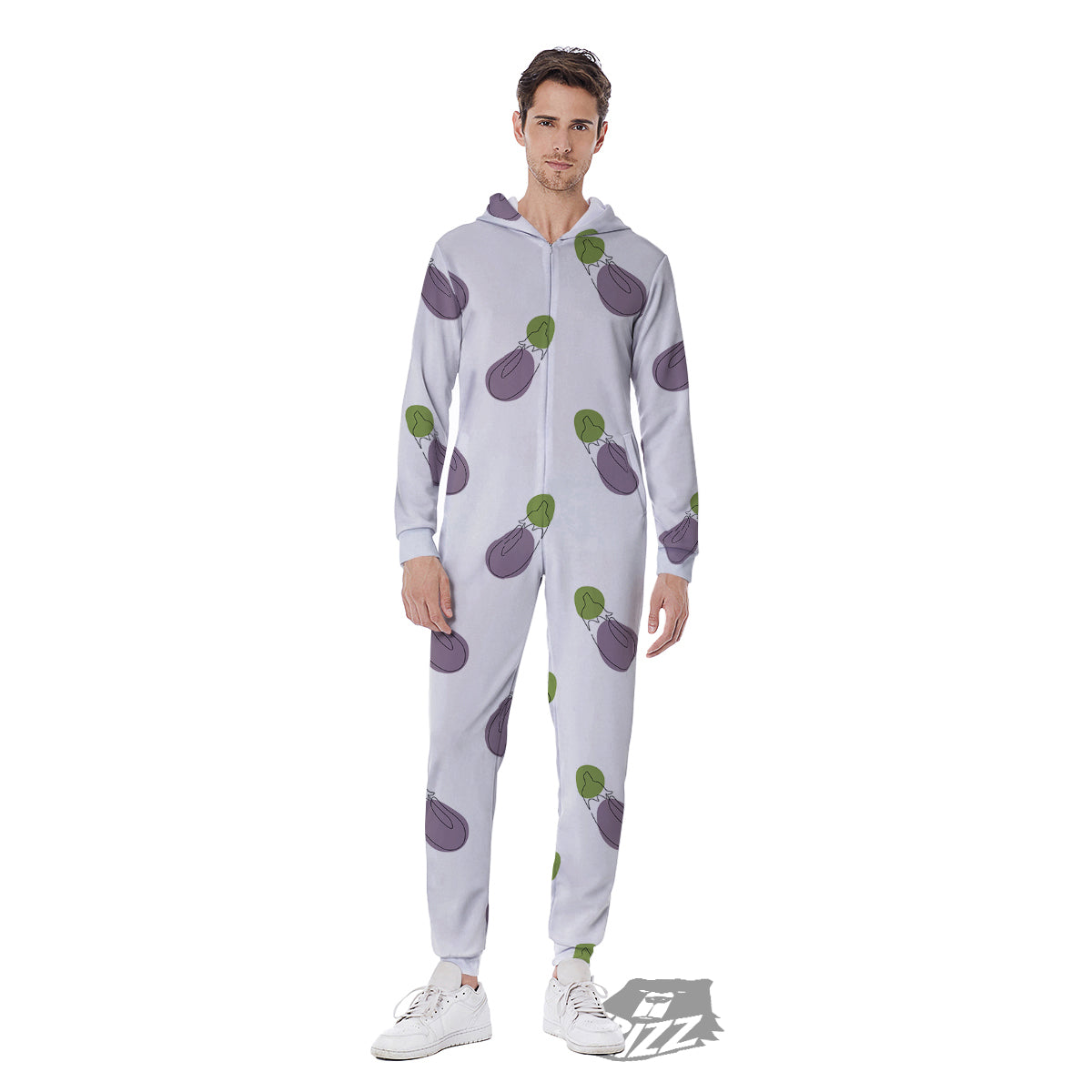Drawing White Eggplant Print Pattern Men's Jumpsuit-grizzshop