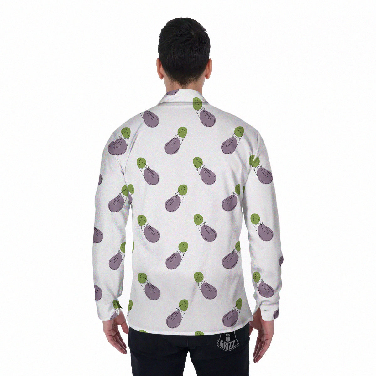 Drawing White Eggplant Print Pattern Men's Long Sleeve Shirts-grizzshop