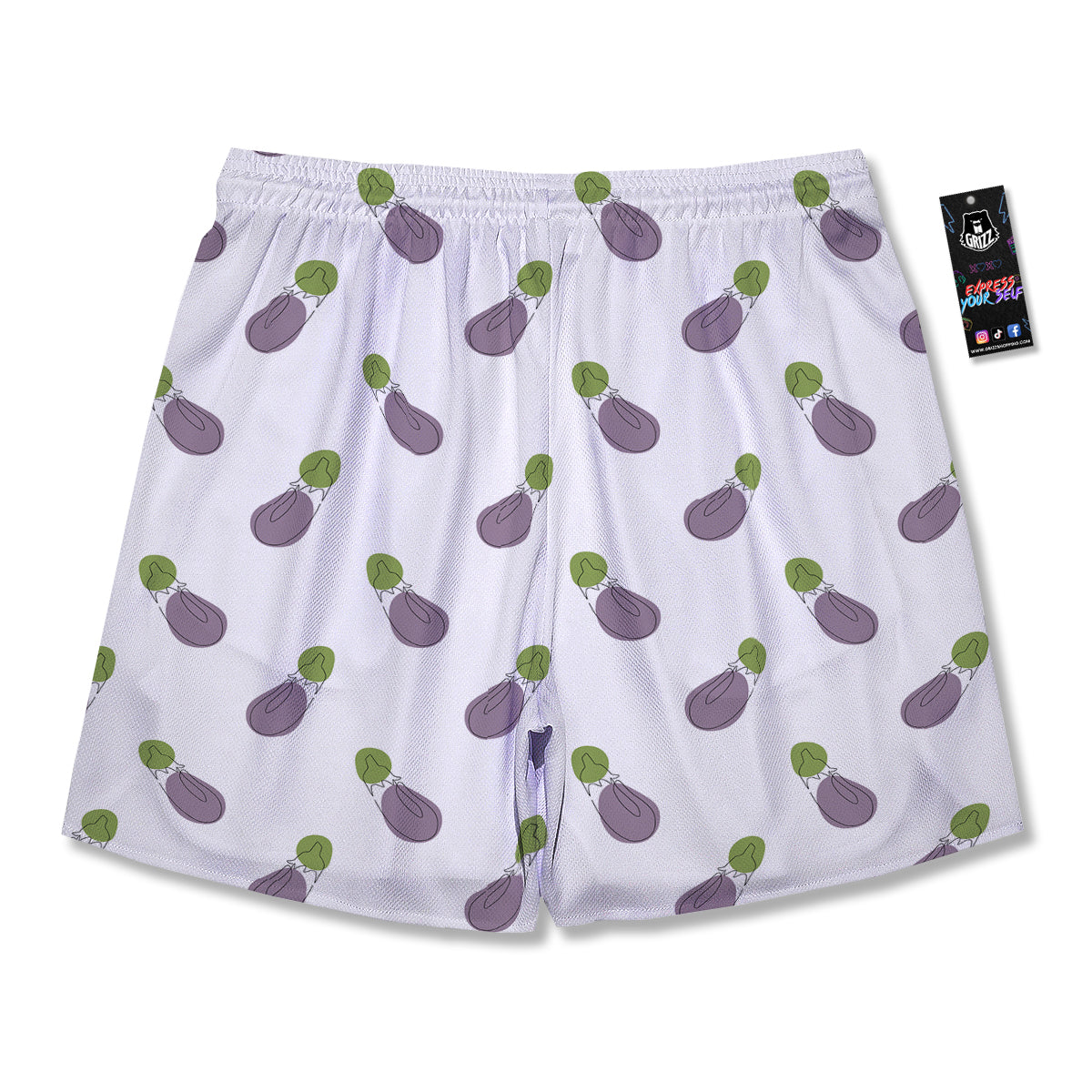 Drawing White Eggplant Print Pattern Men's Running Shorts-grizzshop