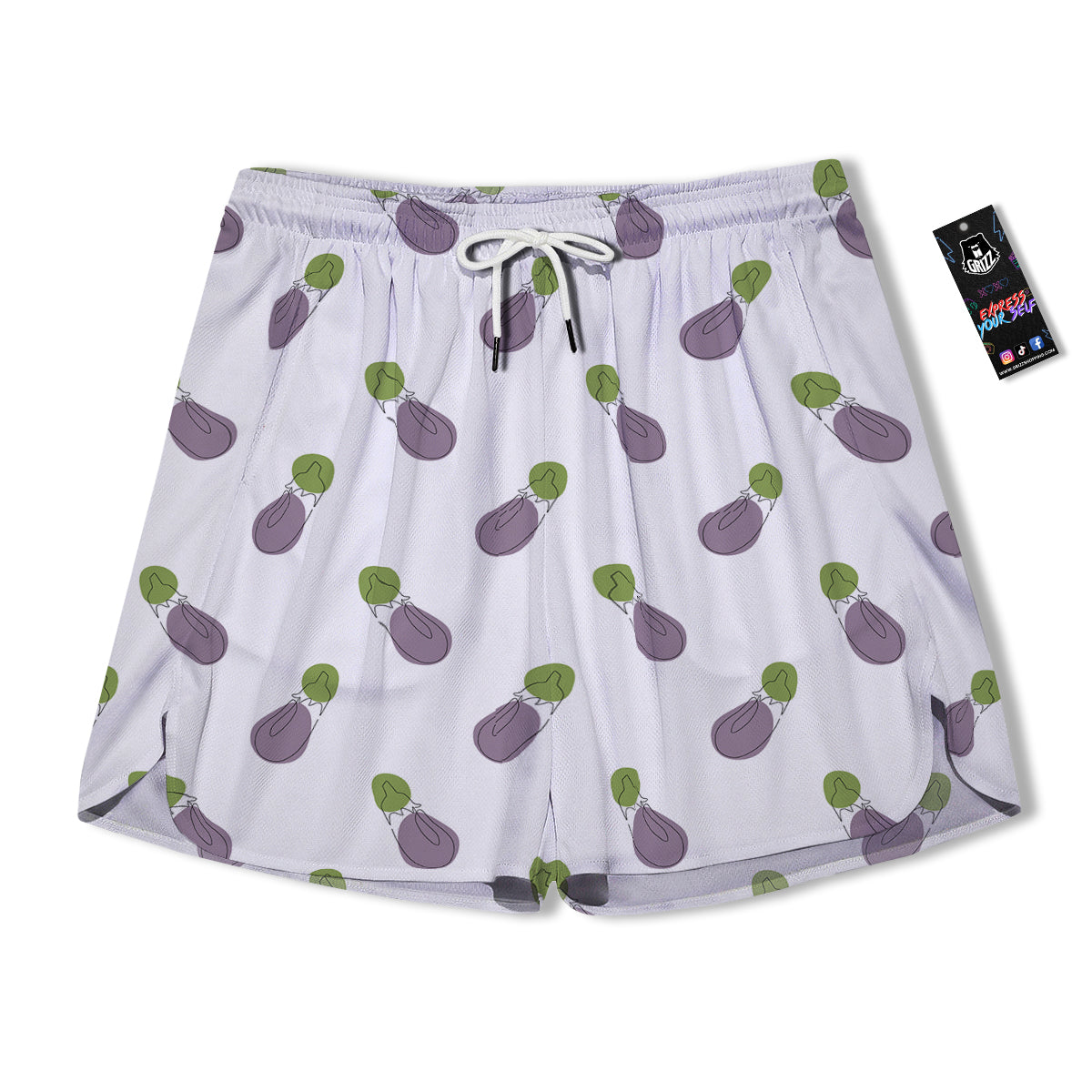 Drawing White Eggplant Print Pattern Men's Running Shorts-grizzshop
