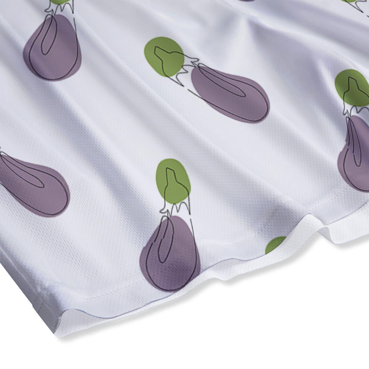 Drawing White Eggplant Print Pattern Mesh Shorts