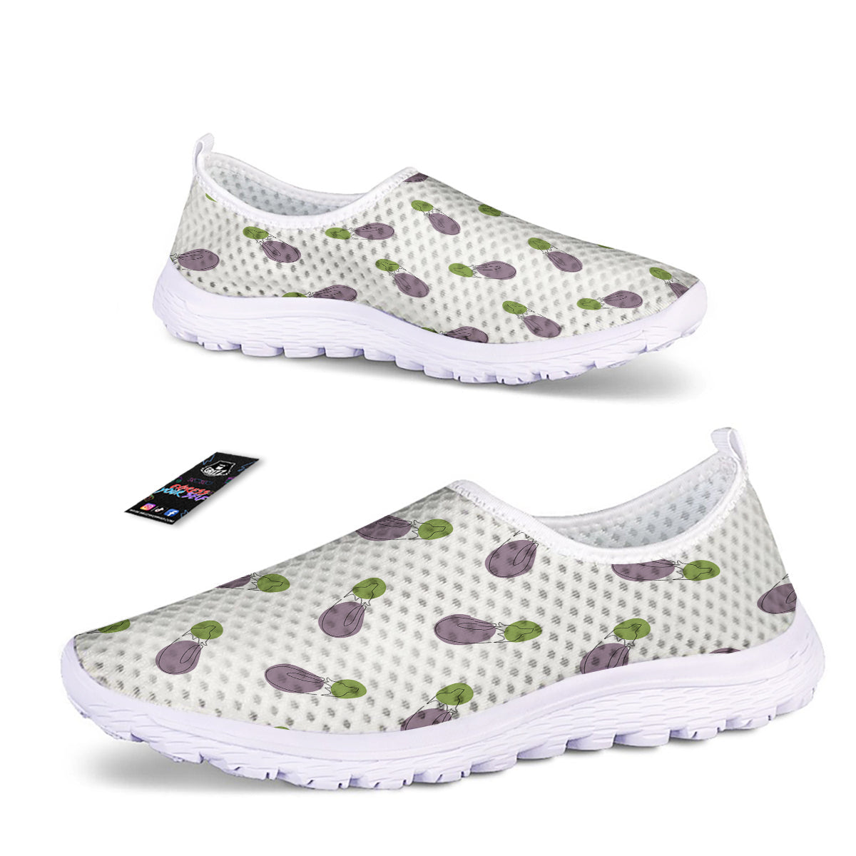 Drawing White Eggplant Print Pattern Nurse Shoes-grizzshop