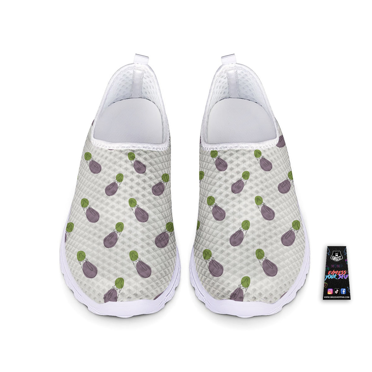 Drawing White Eggplant Print Pattern Nurse Shoes-grizzshop