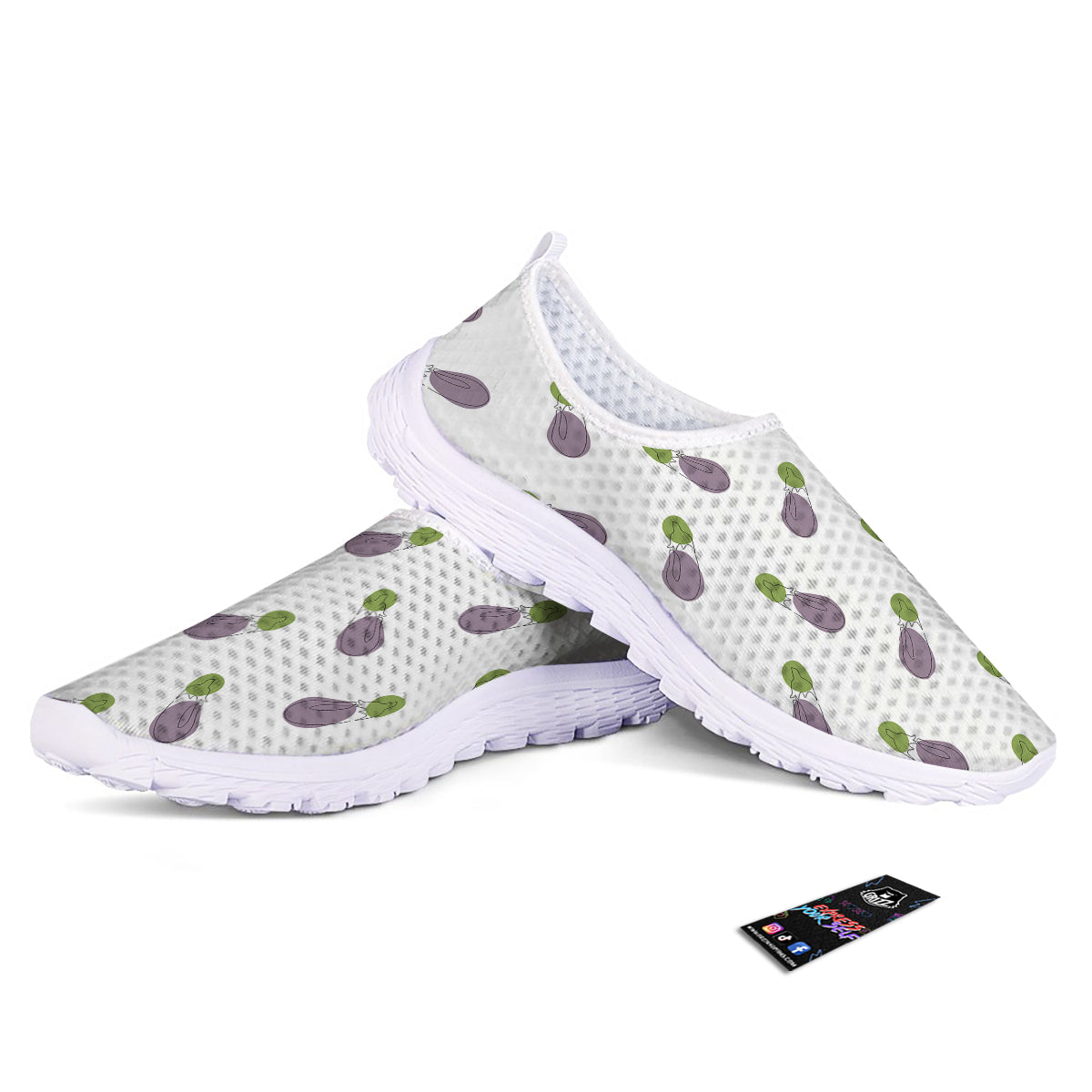 Drawing White Eggplant Print Pattern Nurse Shoes-grizzshop