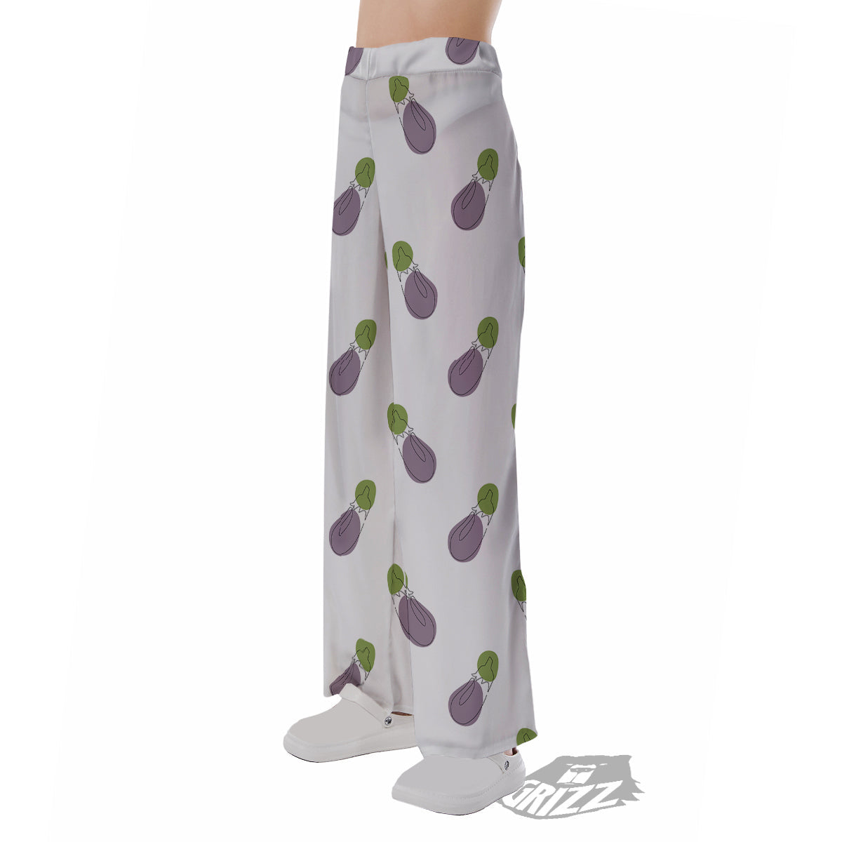 Drawing White Eggplant Print Pattern Pajama Pants-grizzshop