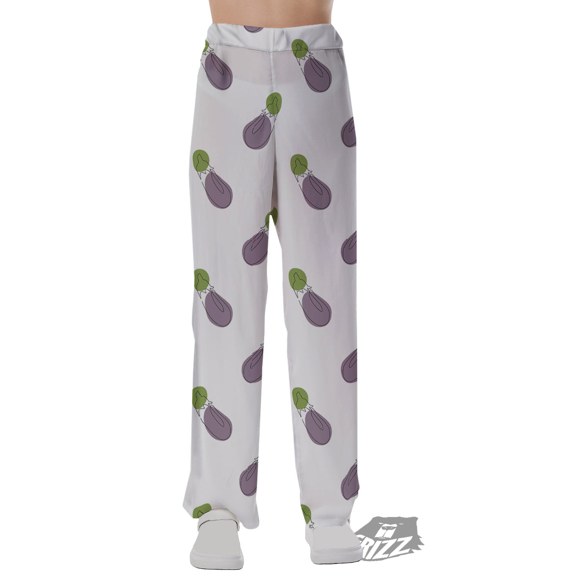 Drawing White Eggplant Print Pattern Pajama Pants-grizzshop