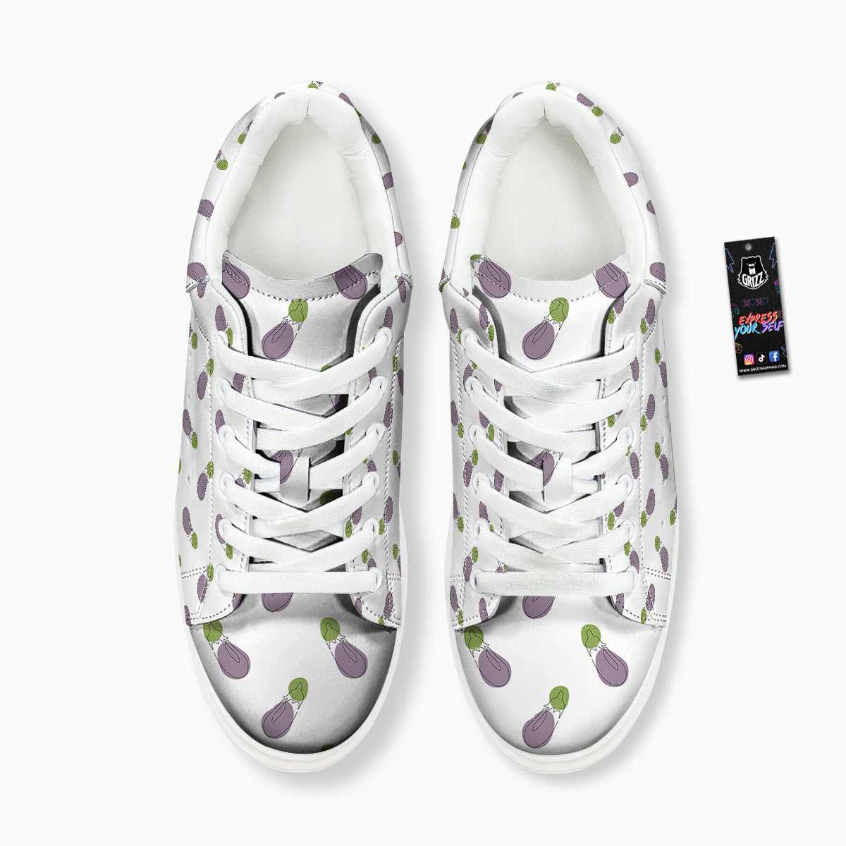 Drawing White Eggplant Print Pattern Platform Shoes-grizzshop