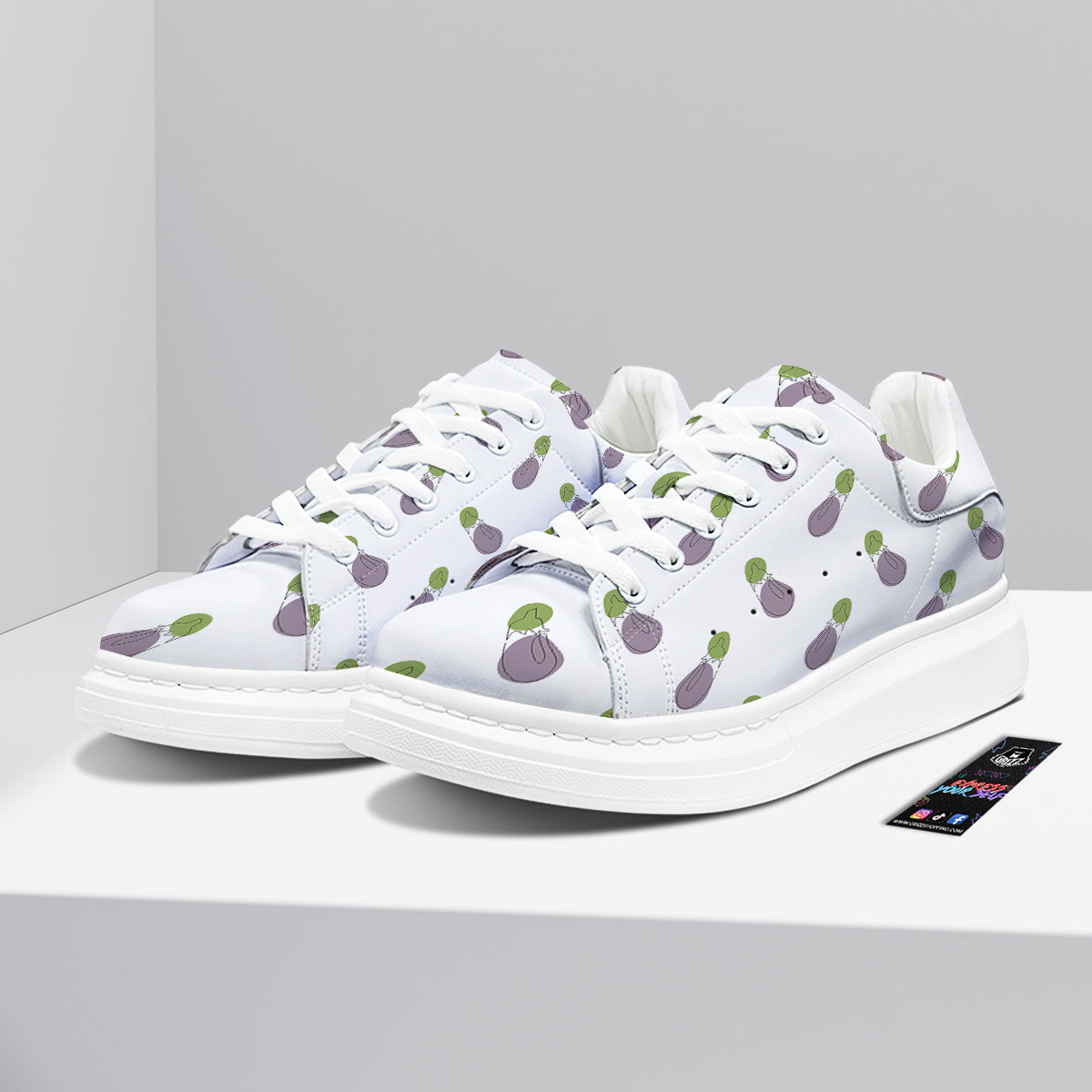 Drawing White Eggplant Print Pattern Platform Shoes-grizzshop