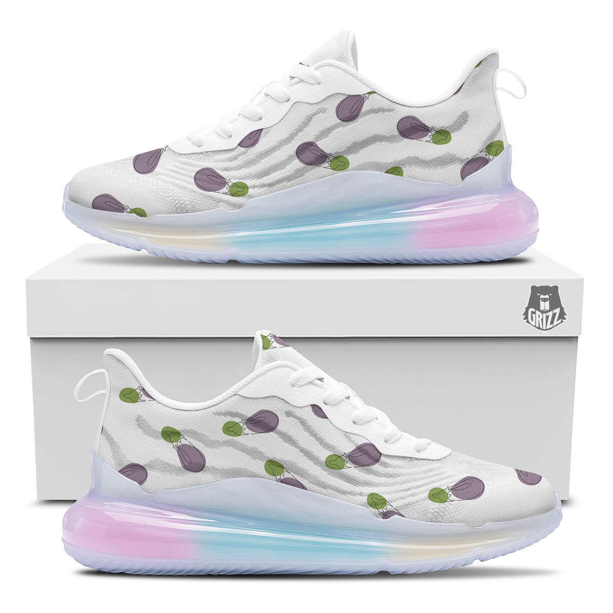 Drawing White Eggplant Print Pattern Running Sneakers-grizzshop