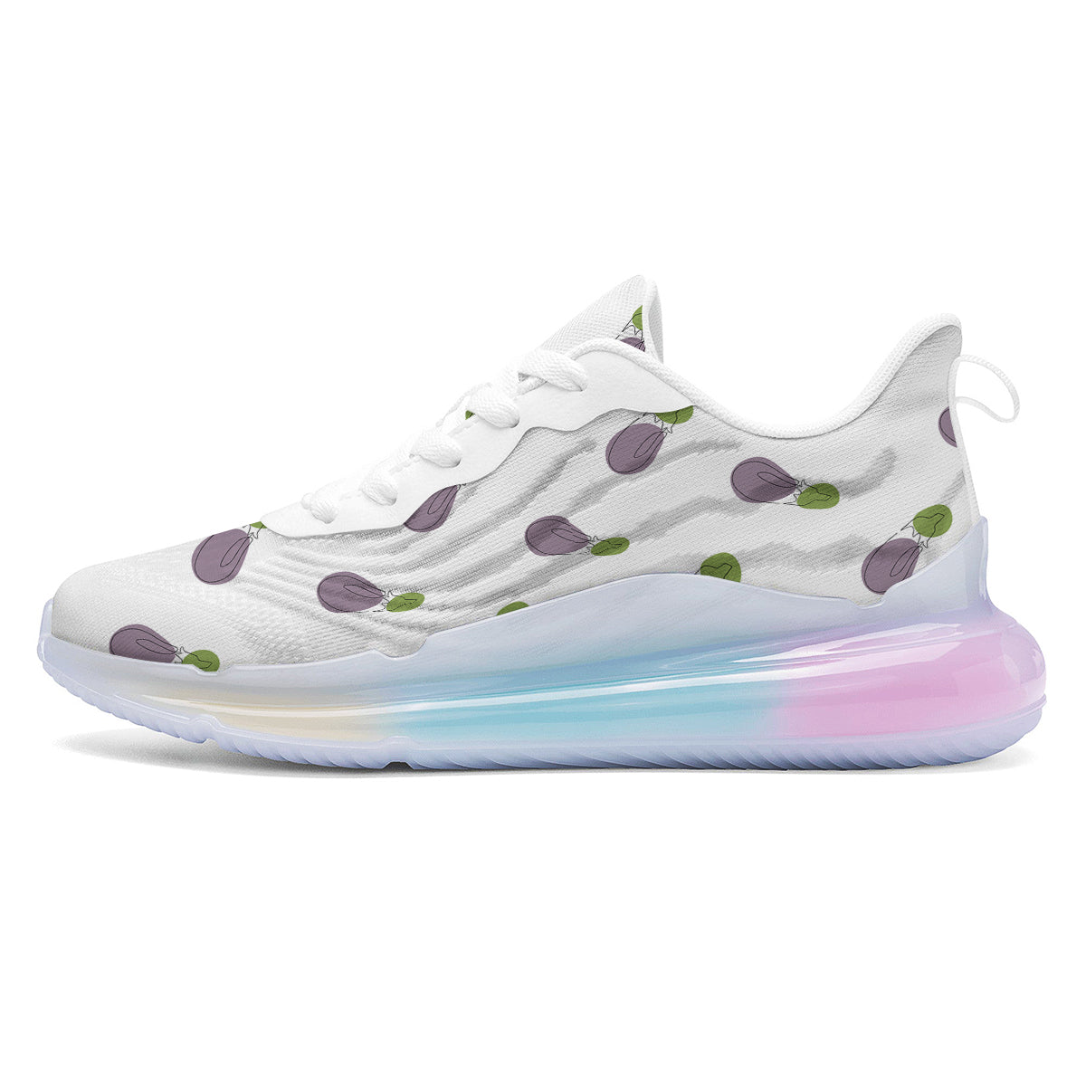 Drawing White Eggplant Print Pattern Running Sneakers-grizzshop