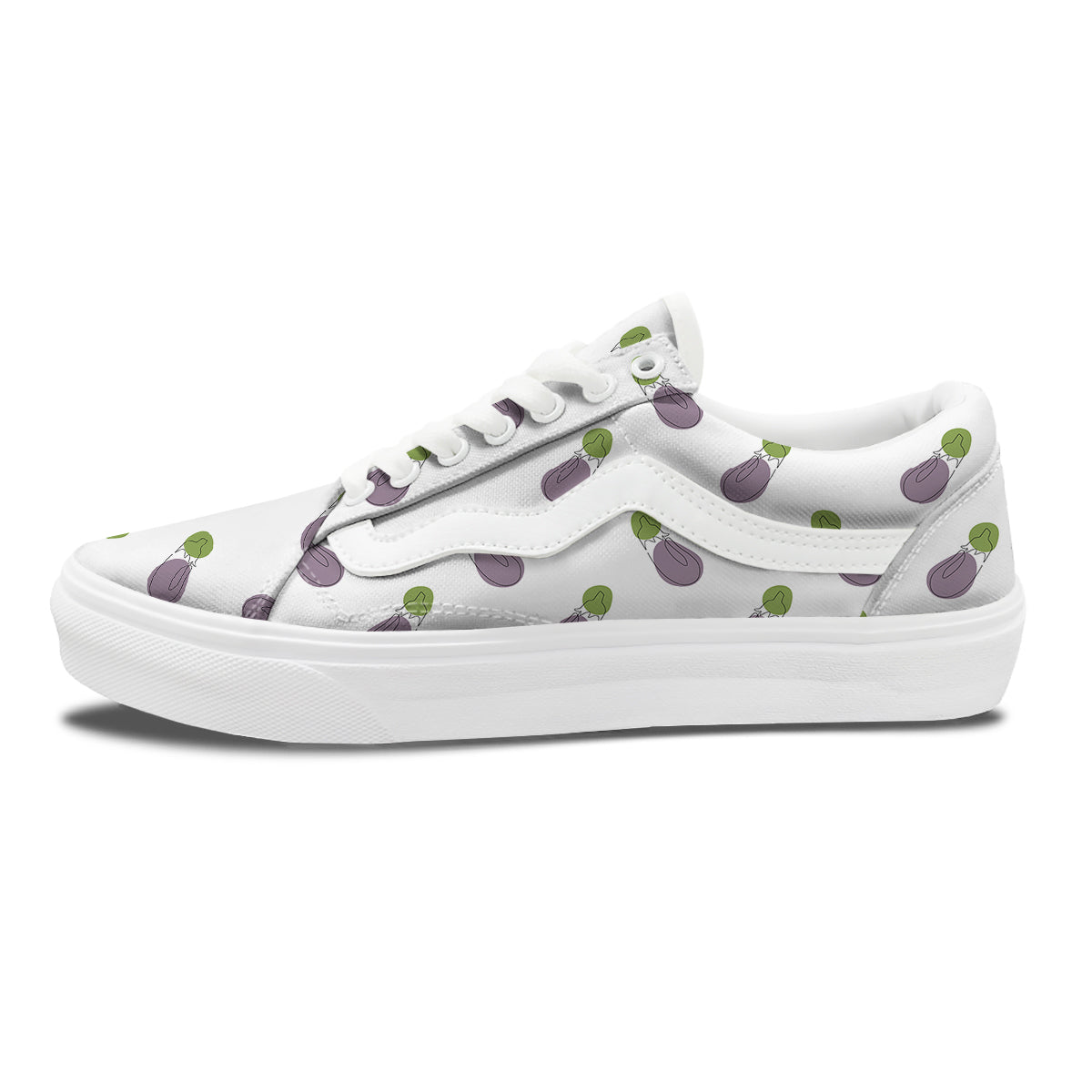 Drawing White Eggplant Print Pattern Skate Shoes-grizzshop