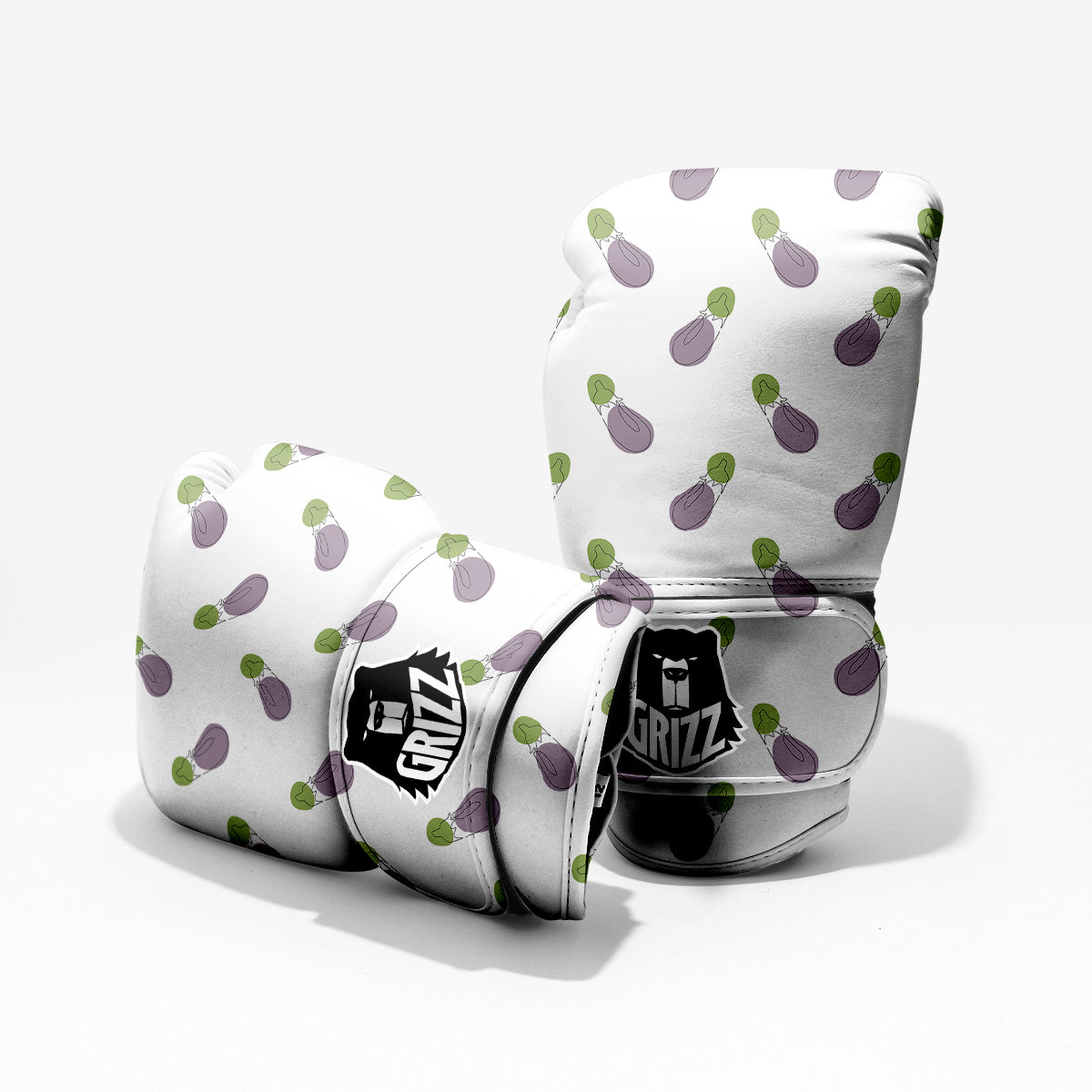 Drawing White Eggplant Print Pattern Pro Boxing Glove