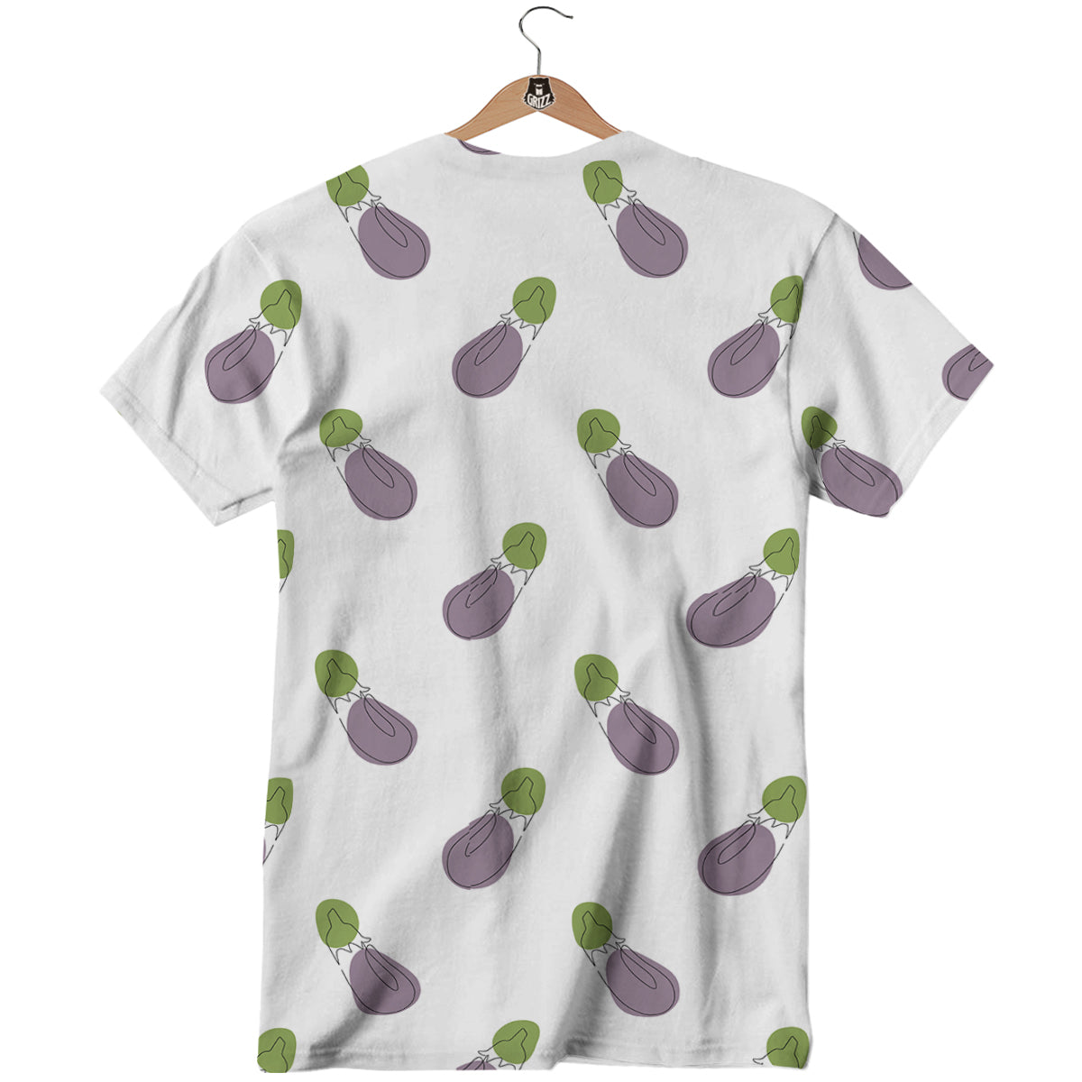 Drawing White Eggplant Print Pattern T-Shirt-grizzshop