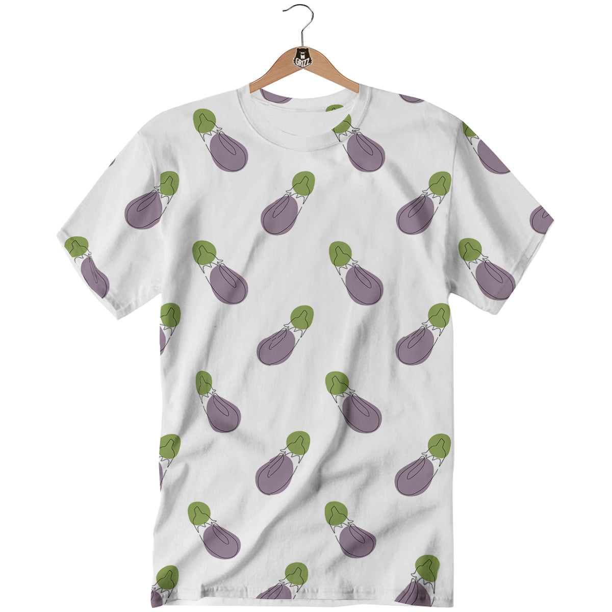 Drawing White Eggplant Print Pattern T-Shirt-grizzshop