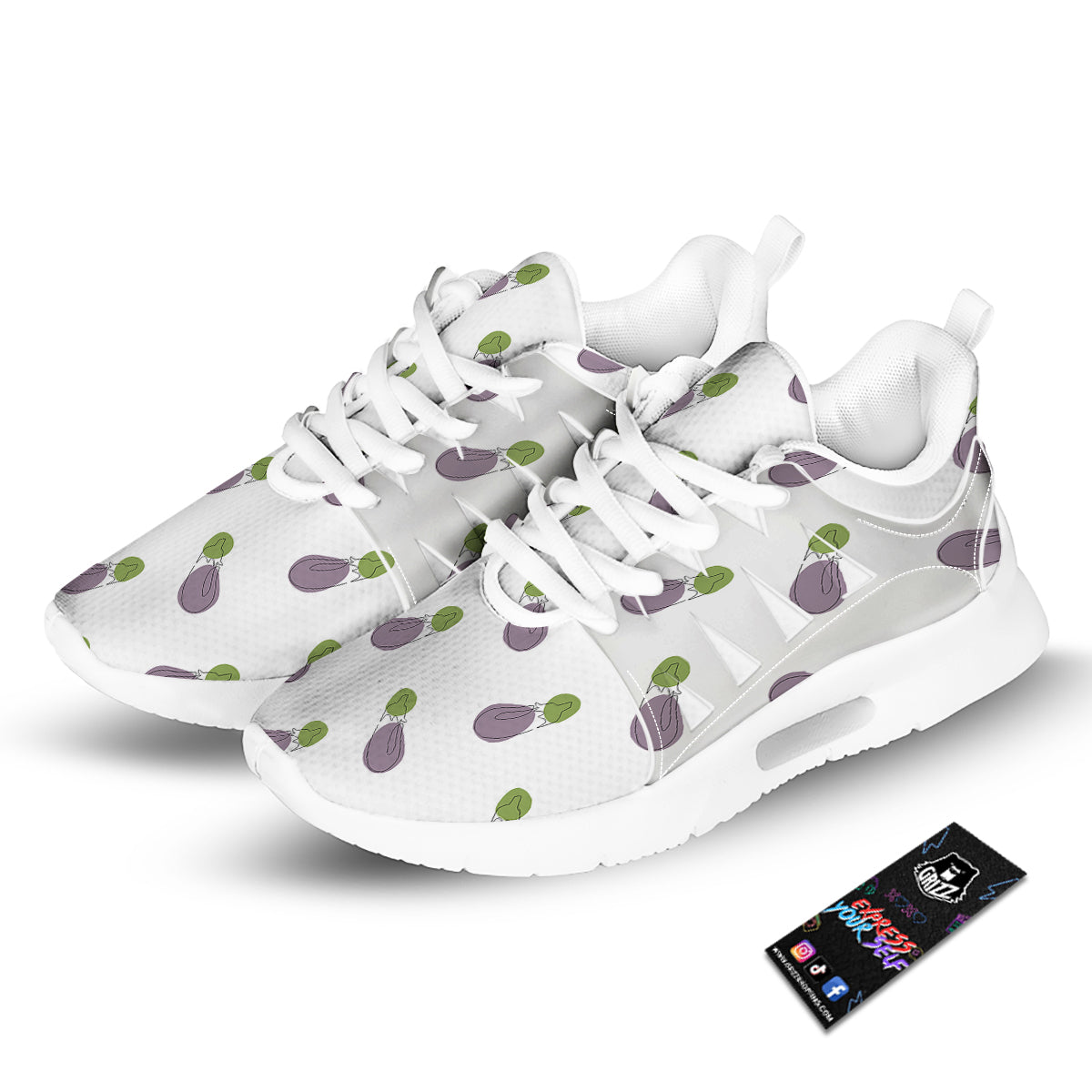 Drawing White Eggplant Print Pattern Tennis Shoes-grizzshop