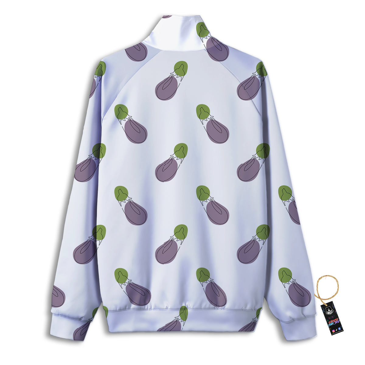 Drawing White Eggplant Print Pattern Track Jacket-grizzshop
