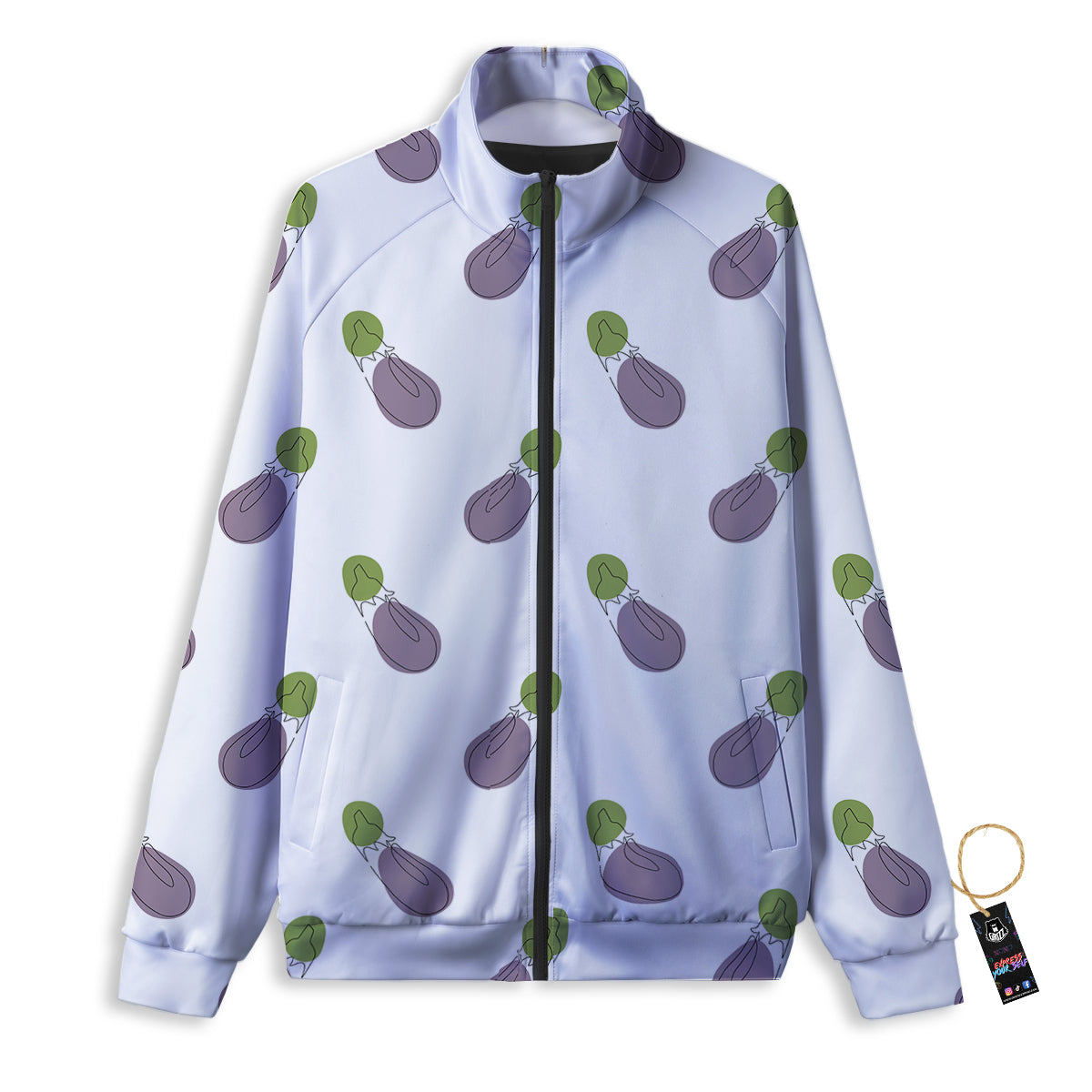 Drawing White Eggplant Print Pattern Track Jacket-grizzshop