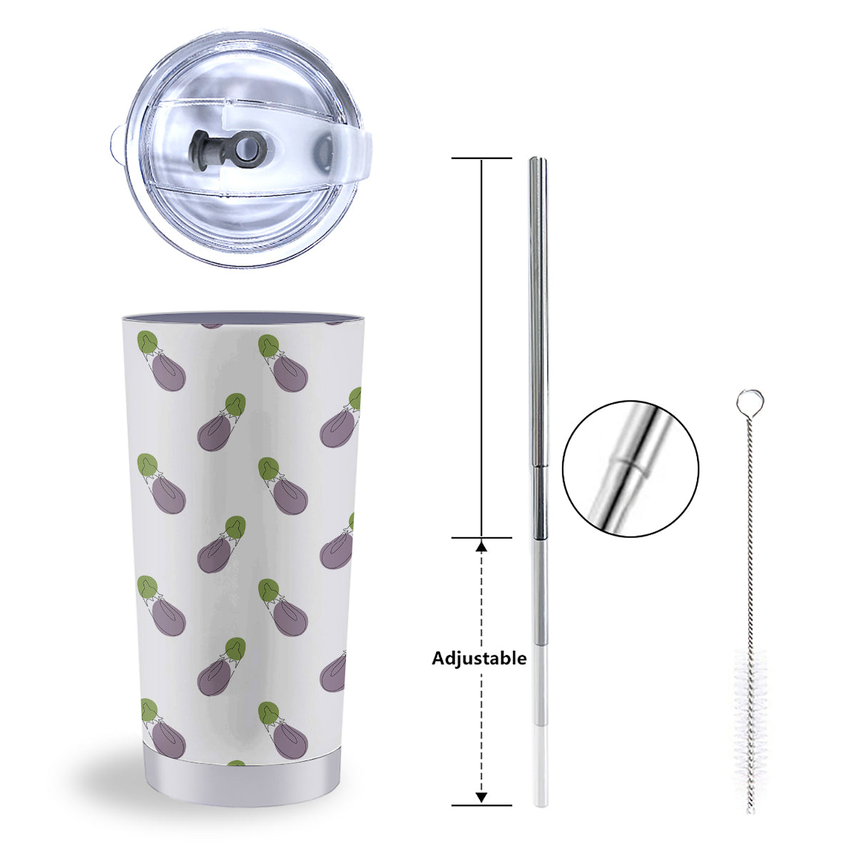 Drawing White Eggplant Print Pattern Tumbler-grizzshop