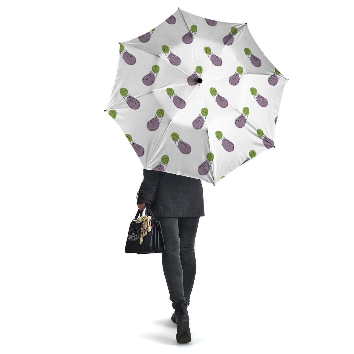 Drawing White Eggplant Print Pattern Umbrella-grizzshop