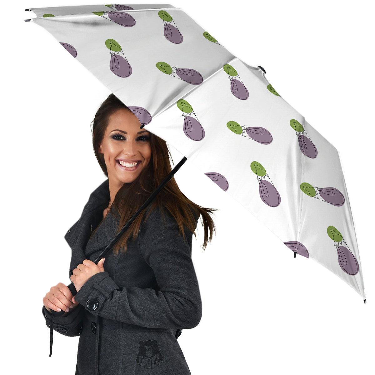 Drawing White Eggplant Print Pattern Umbrella-grizzshop