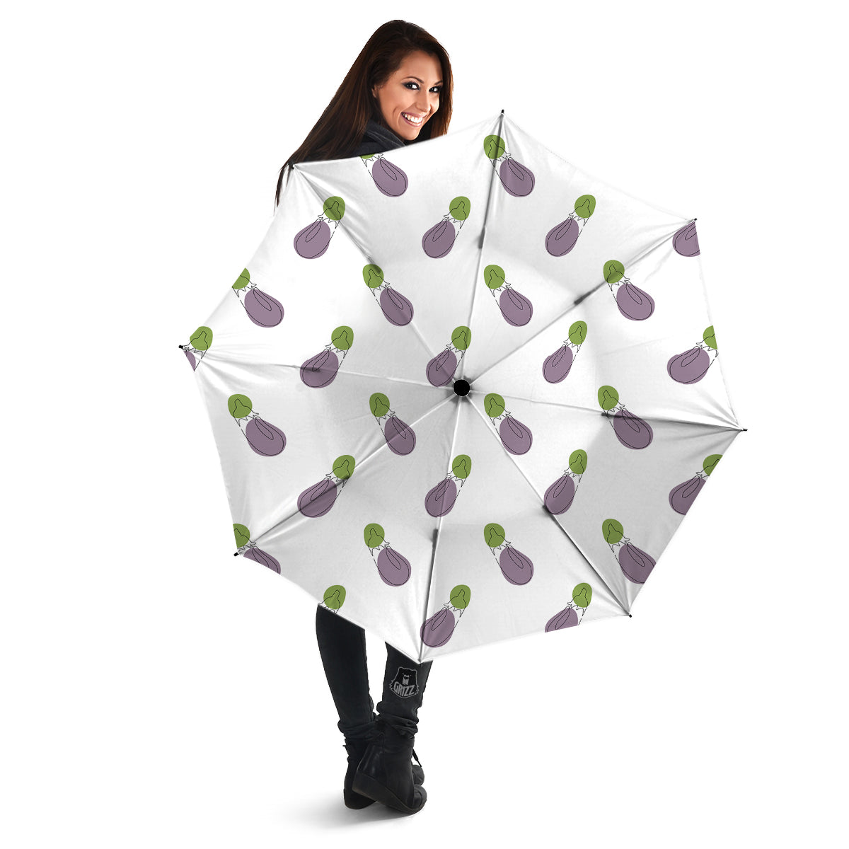 Drawing White Eggplant Print Pattern Umbrella-grizzshop