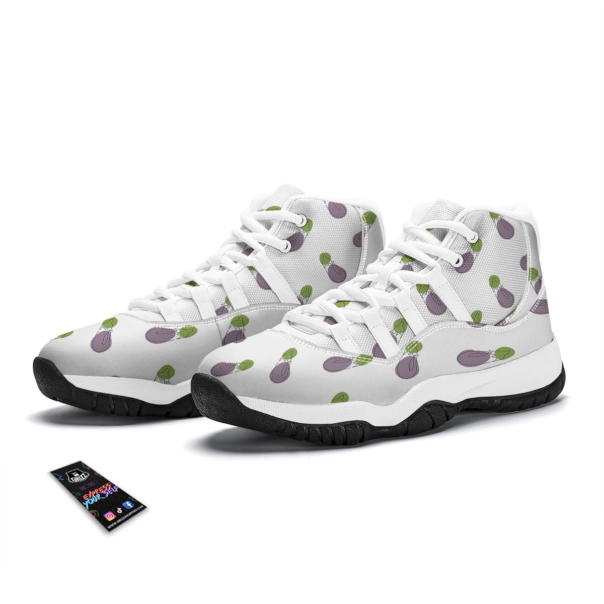 Drawing White Eggplant Print Pattern White Bball Shoes-grizzshop
