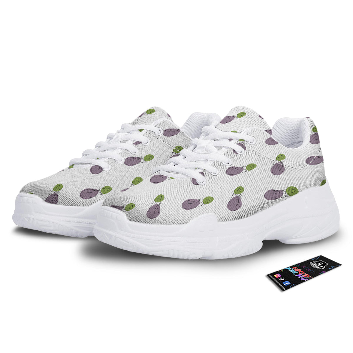 Drawing White Eggplant Print Pattern White Chunky Shoes-grizzshop