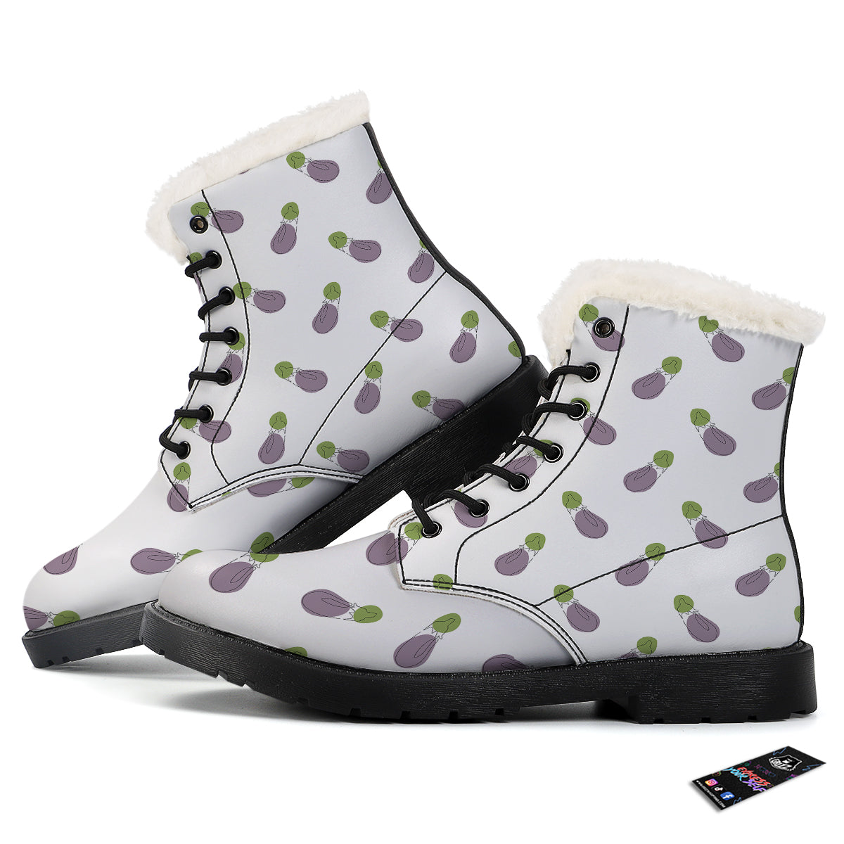 Drawing White Eggplant Print Pattern Winter Boots-grizzshop