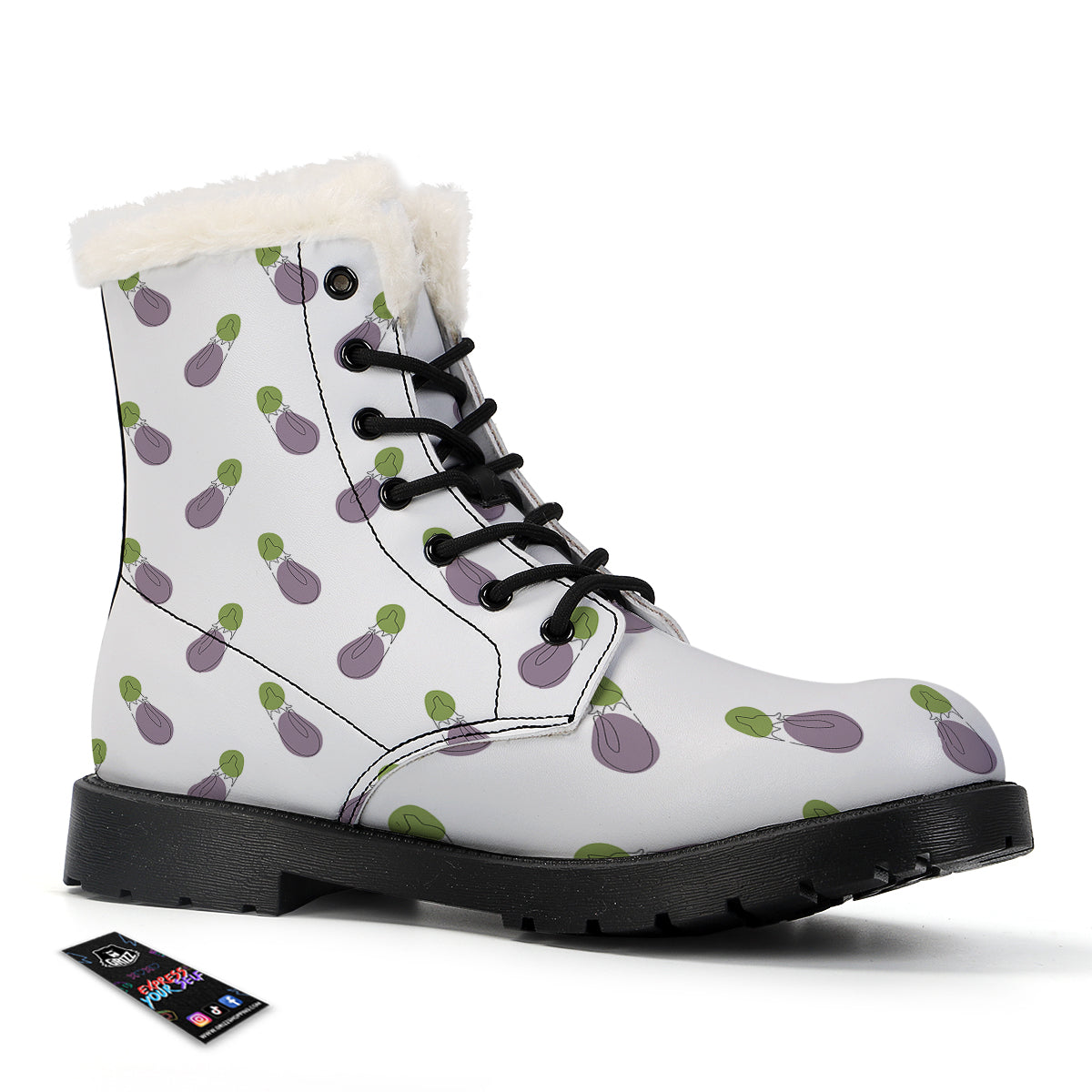 Drawing White Eggplant Print Pattern Winter Boots-grizzshop