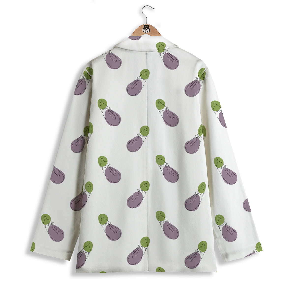 Drawing White Eggplant Print Pattern Women's Blazer-grizzshop