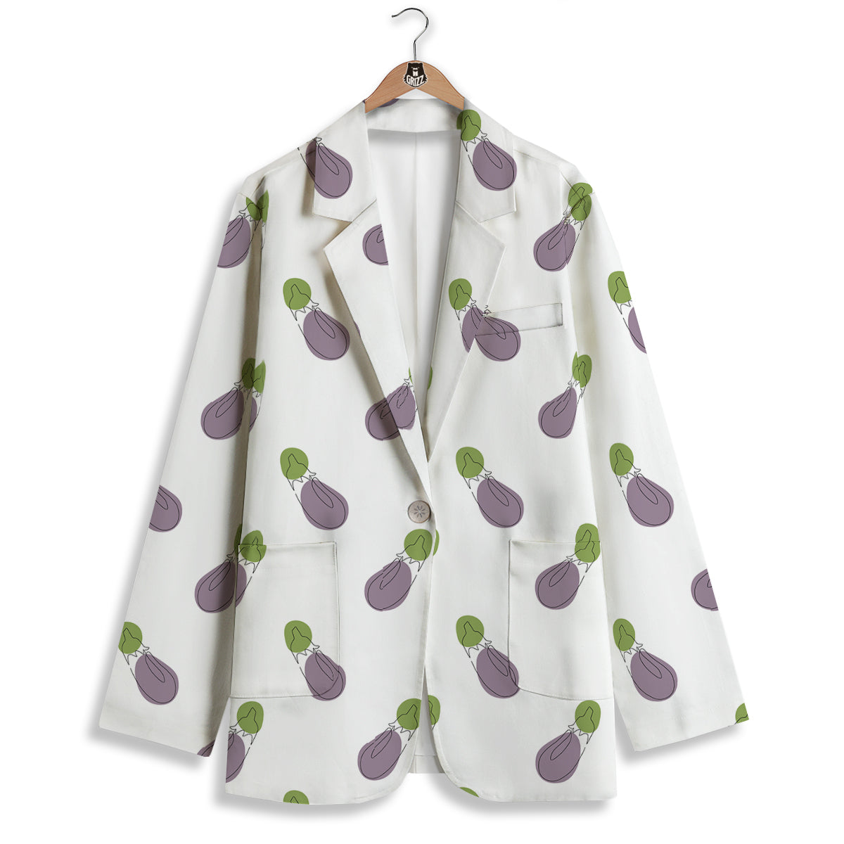 Drawing White Eggplant Print Pattern Women's Blazer-grizzshop