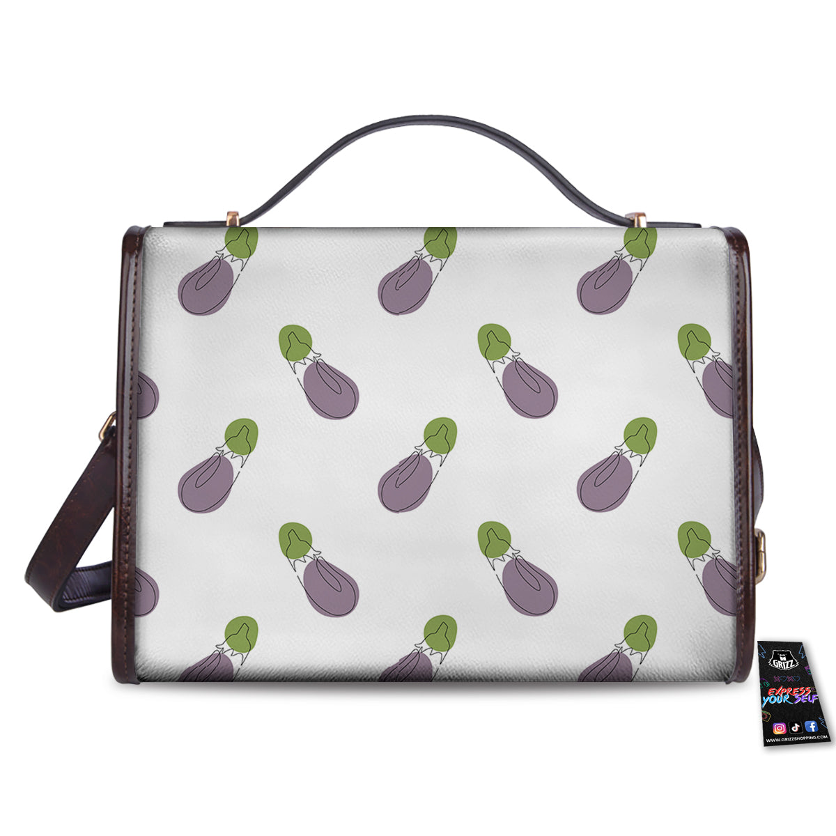 Drawing White Eggplant Print Pattern Women's Satchel Bag-grizzshop