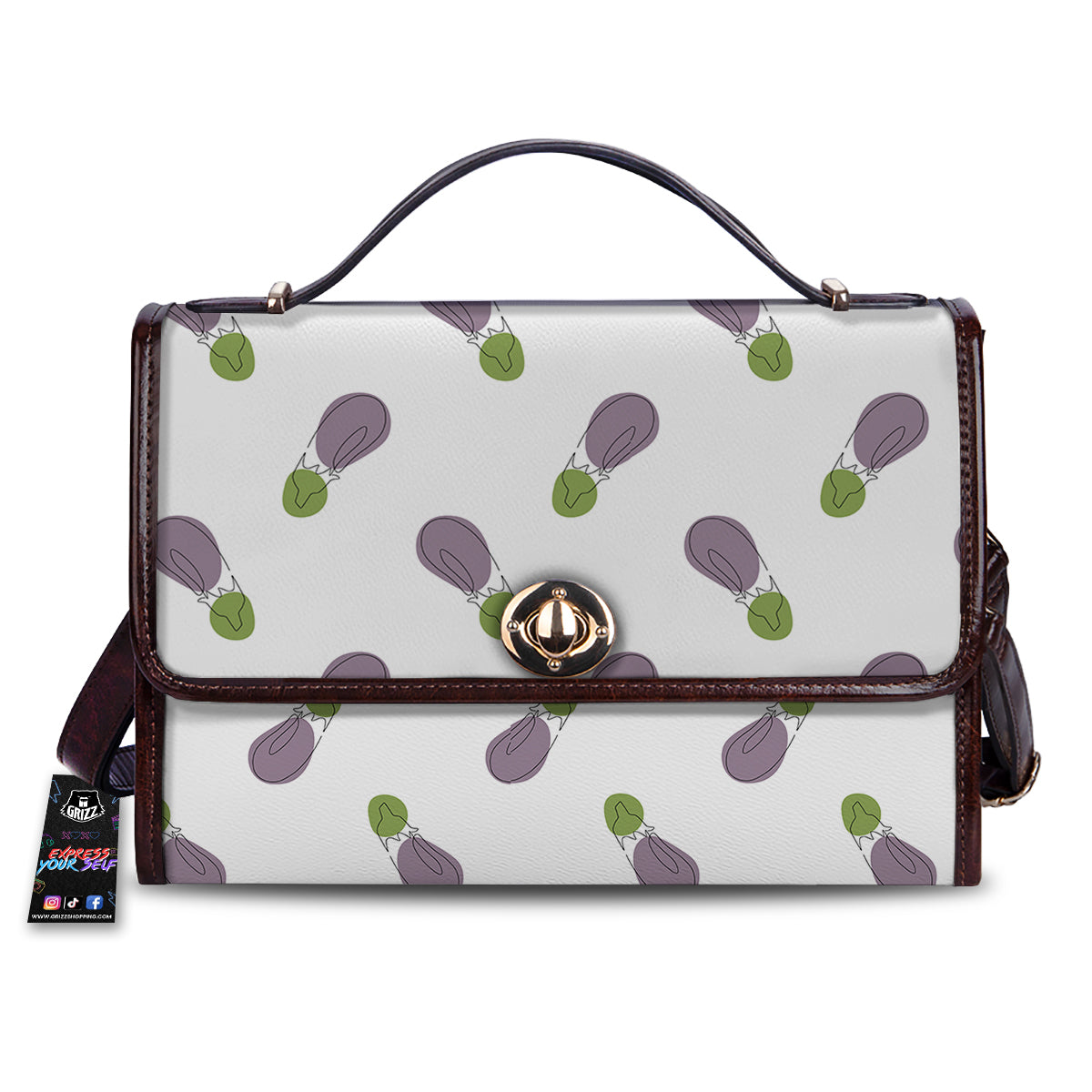 Drawing White Eggplant Print Pattern Women's Satchel Bag-grizzshop