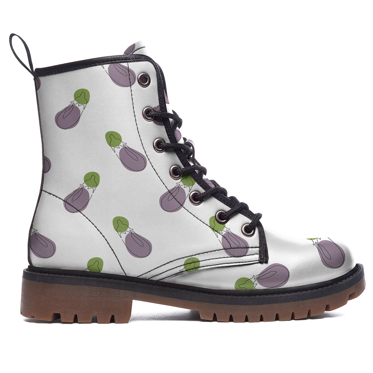 Drawing White Eggplant Print Pattern Work Boots-grizzshop