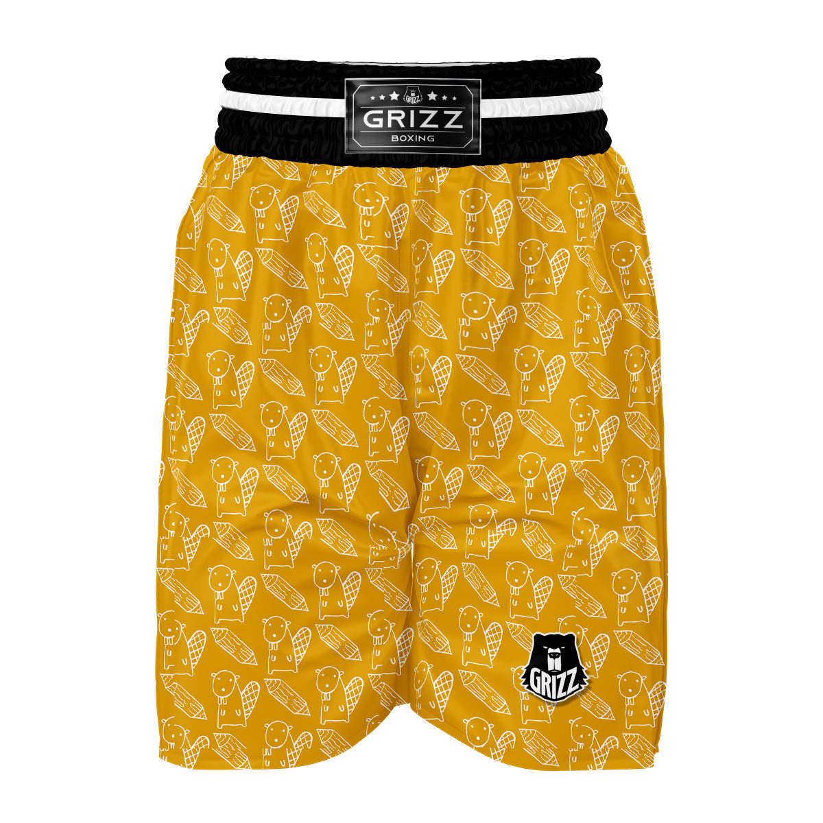 Drawing Yellow Beaver Print Pattern Boxing Shorts-grizzshop