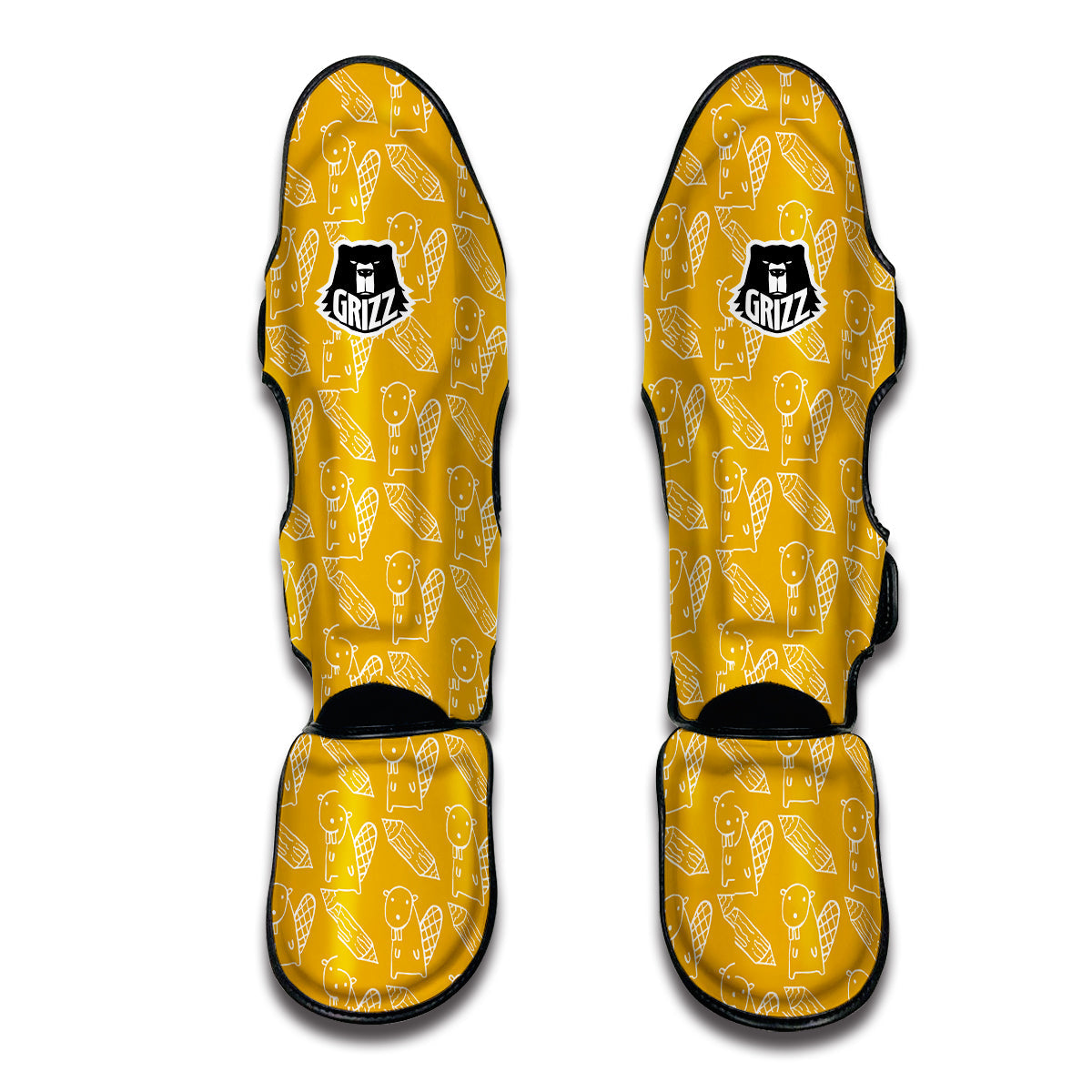 Drawing Yellow Beaver Print Pattern Muay Thai Shin Guards-grizzshop