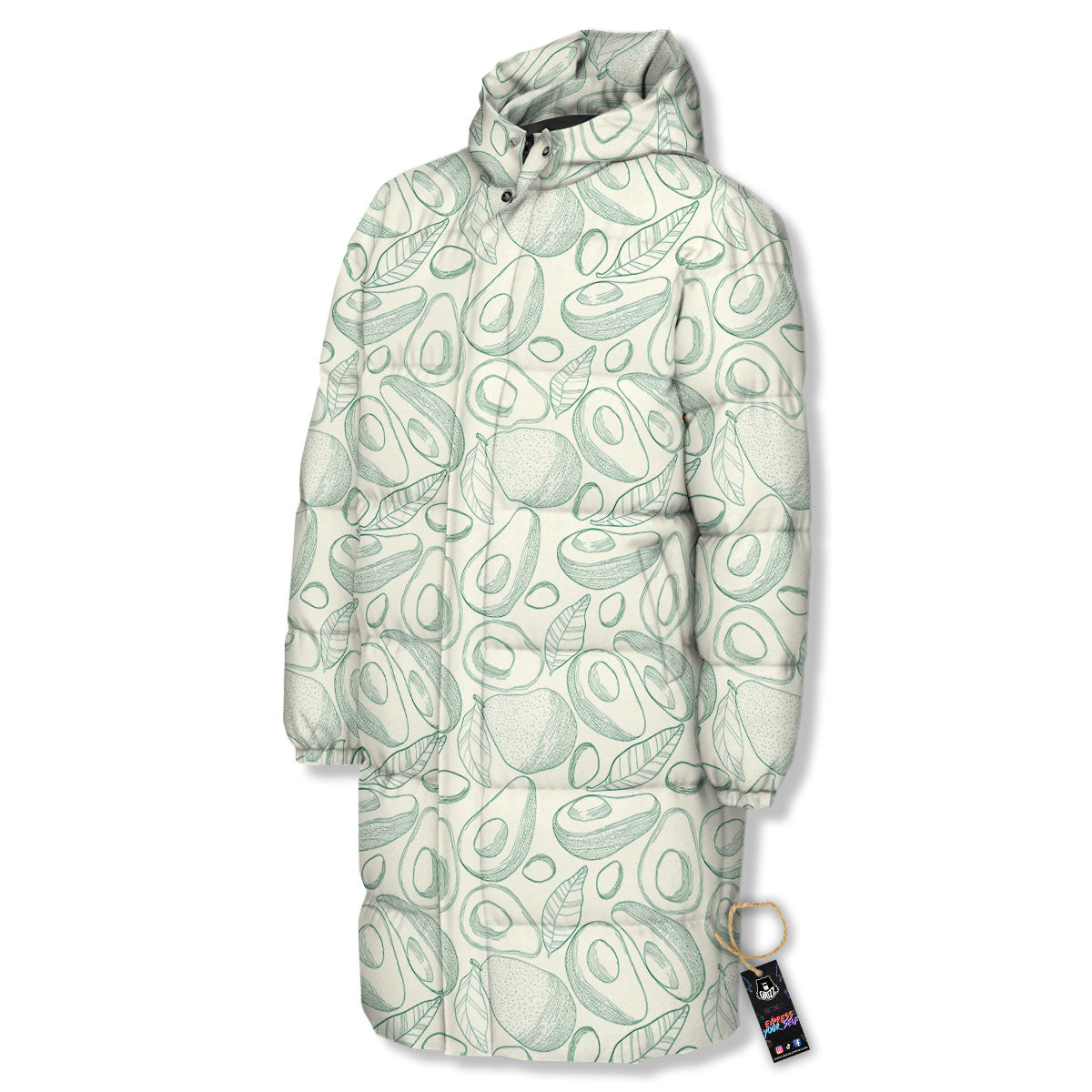 Drawing Avocado Cut In Half Print Long Down Jacket