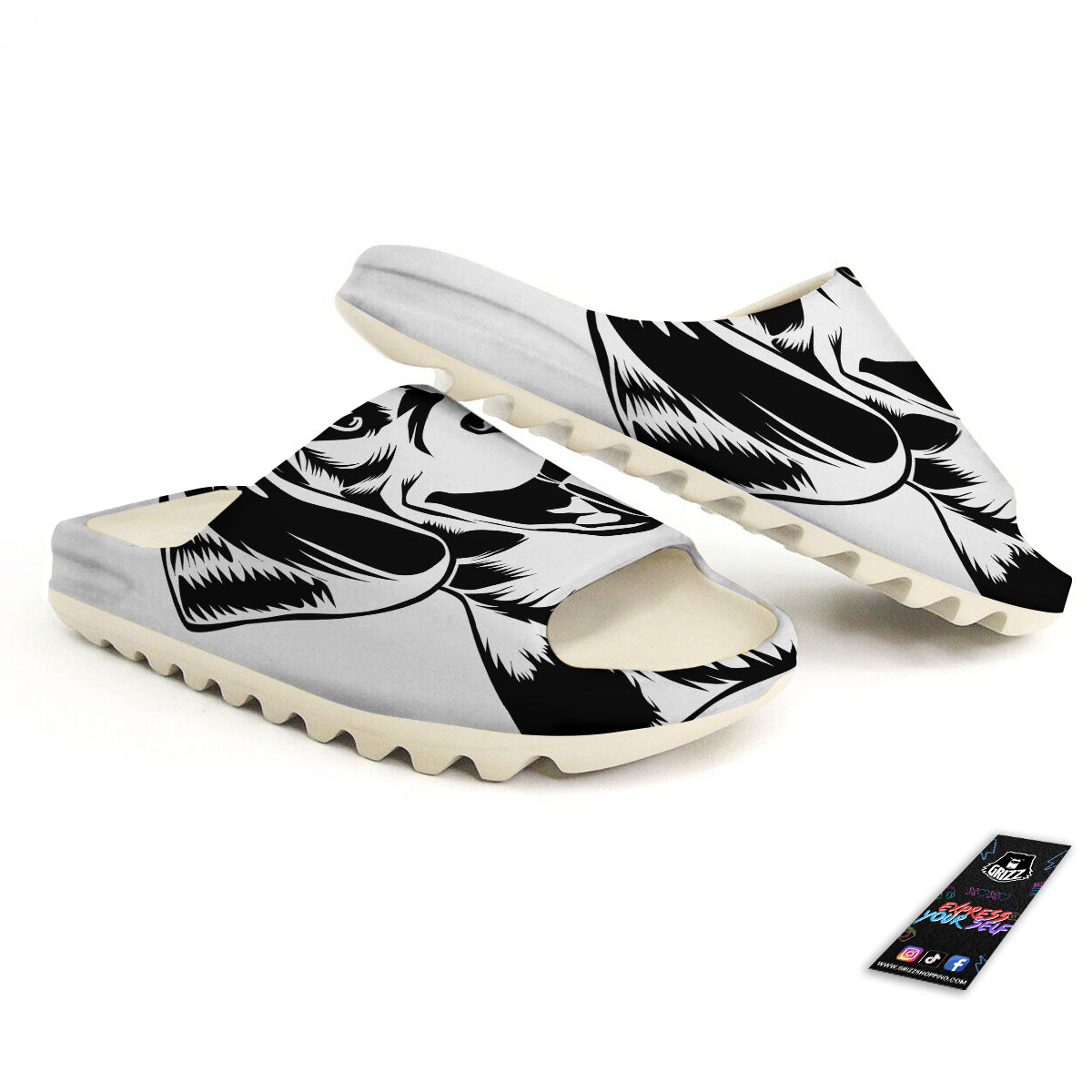 Drawing Beagle White And Black Print Sandals-grizzshop