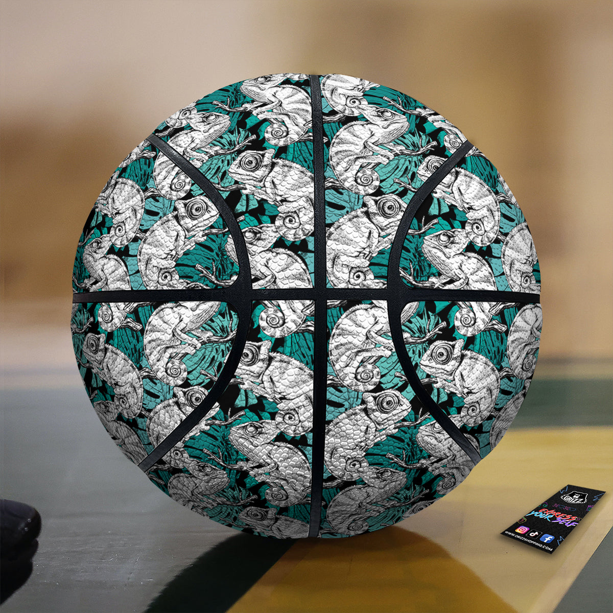 Drawing Chameleon And Monstera Leaf Print Pattern Basketball